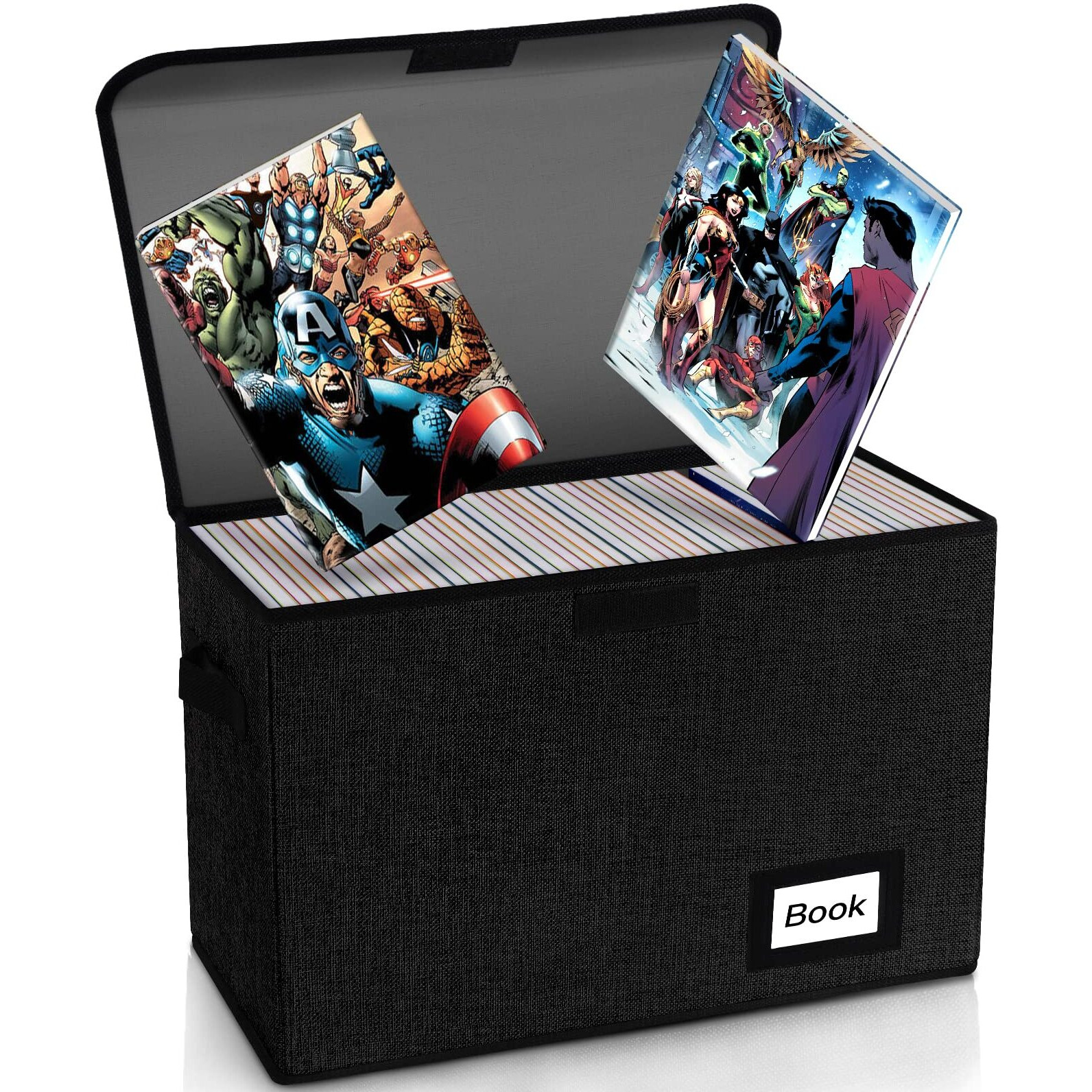 Ynszas Comic Book Storage, Comic Book Box, 15.8" X 7.8" X 11.8", Collapsible Comic Short Box, Holds 160-180 Comic Book, Heavy Duty Comic Collection Gift Bin Container Holder Shelf (Black)