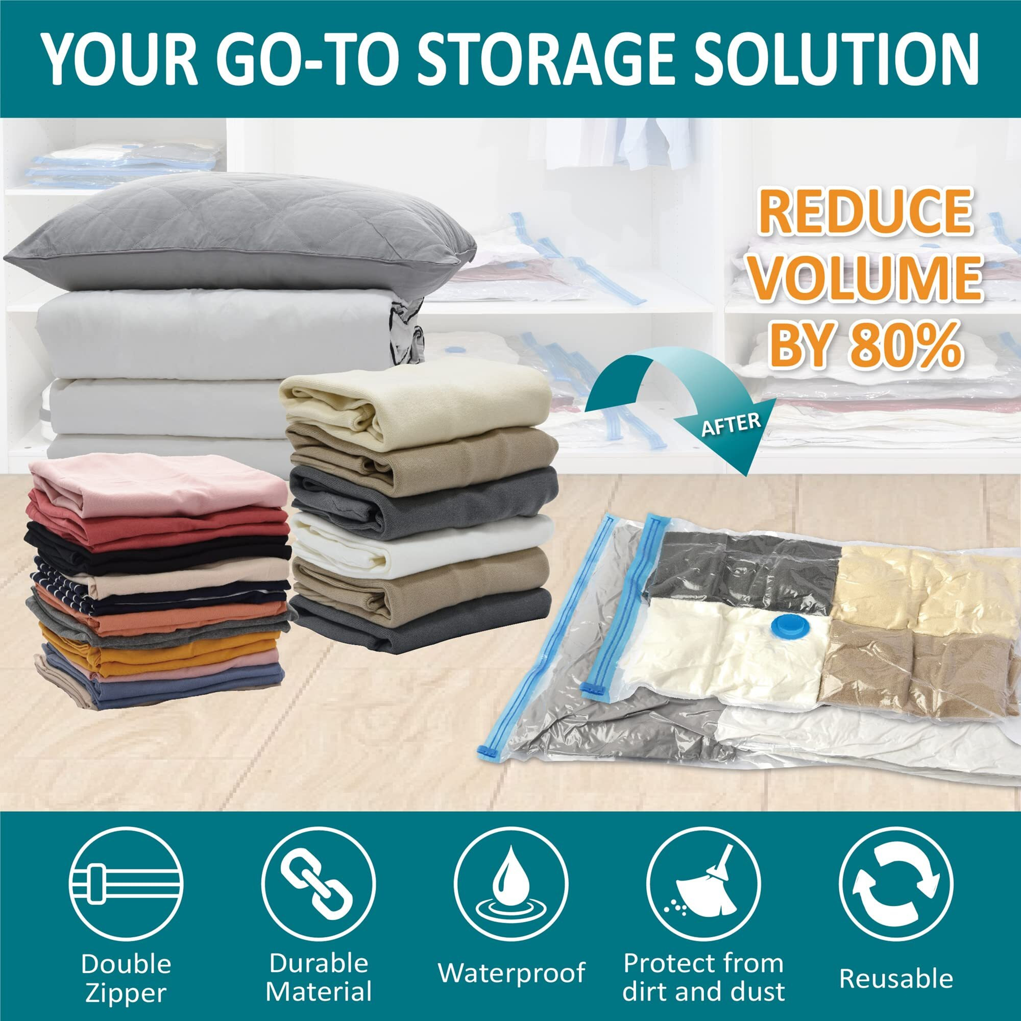 30 Pack Vacuum Storage Bags, Space Saver Bags (6 Jumbo/6 Large/6 Medium/6 Small/6 Roll) Compression Storage Bags For Comforters And Blankets, Vacuum Sealer Bags For Clothes Storage, Hand Pump Included