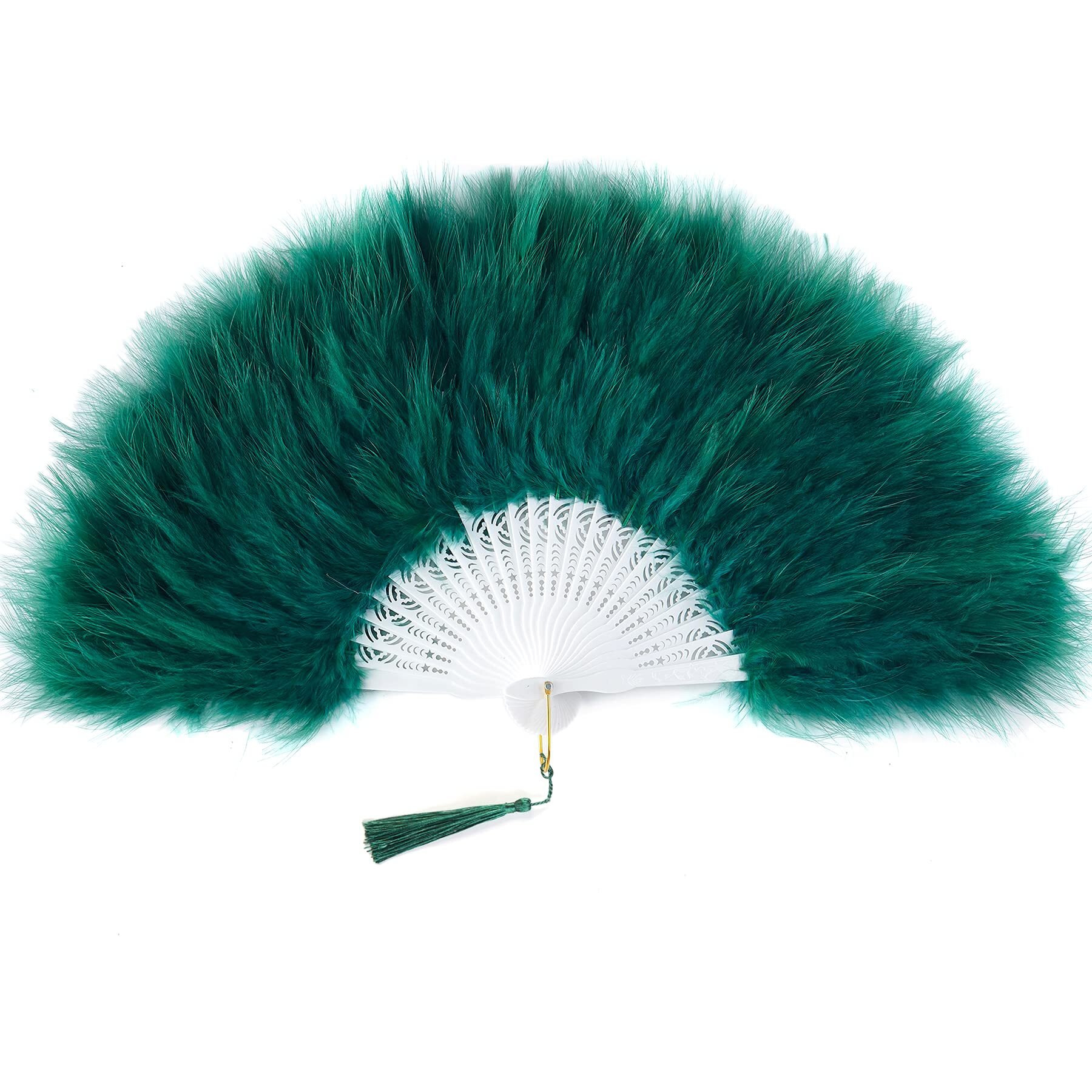 Babeyond Marabou Feather Fan 20S Vintage Folding Fan Flapper Hand Fan For Costume Dancing Show Tea Party Wedding Decoration (Dark Green)