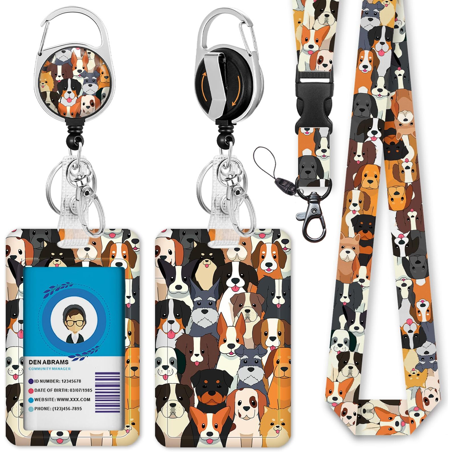 Immaturus Puppy Dogs Lanyards For Id Badges, Cute Id Badge Holder With Breakaway Lanyard, Lanyards For Women With Badge Reel Retractable Heavy Duty, Animal Id Card Holder Teacher Doctor Office Gift