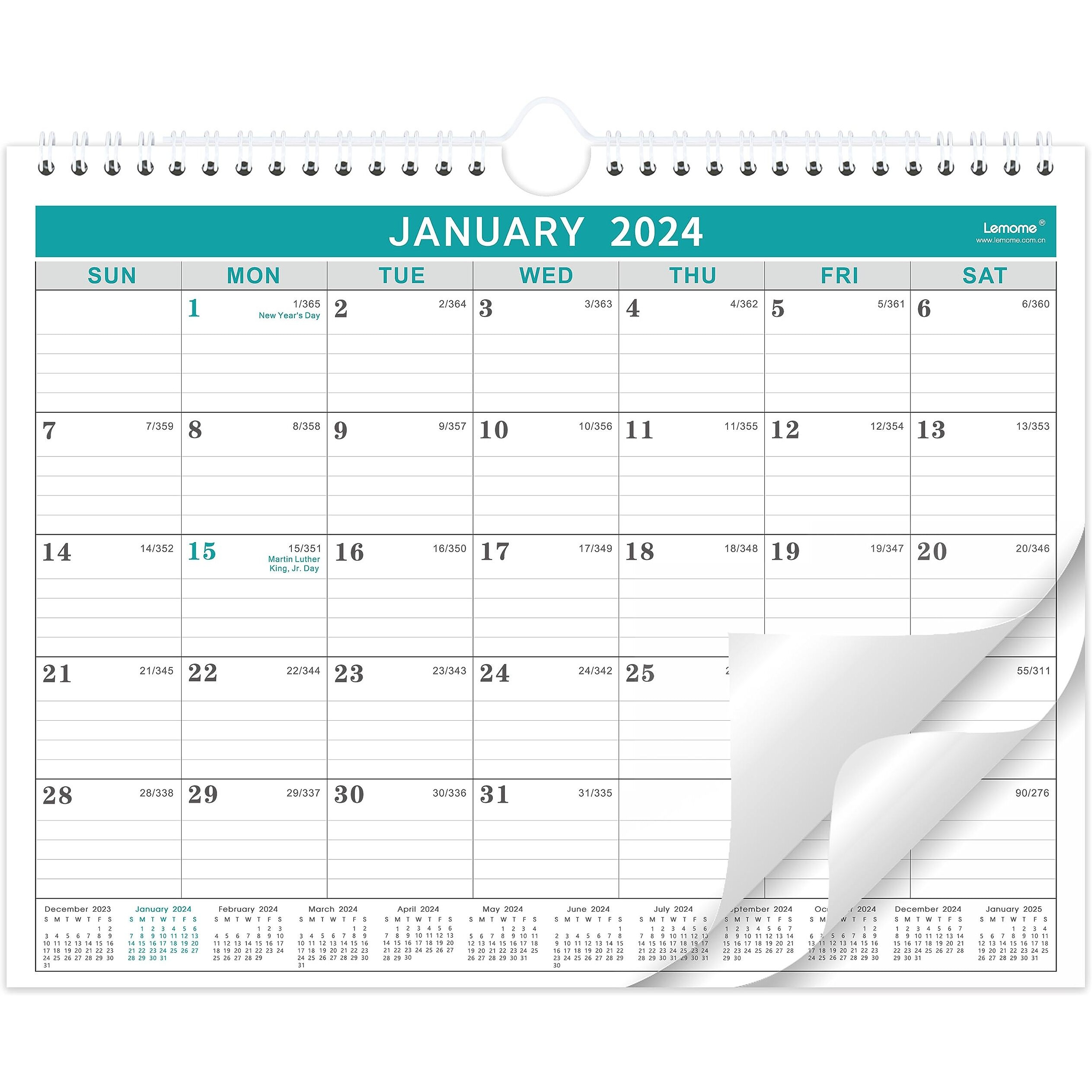 2024 Wall Calendar - Monthly Calendar 2024, 8.5" X 11", January 2024 To December 2024, Calendar With Twin-Wire Bound, Wall Calendar With Writing Blocks And Julian Dates