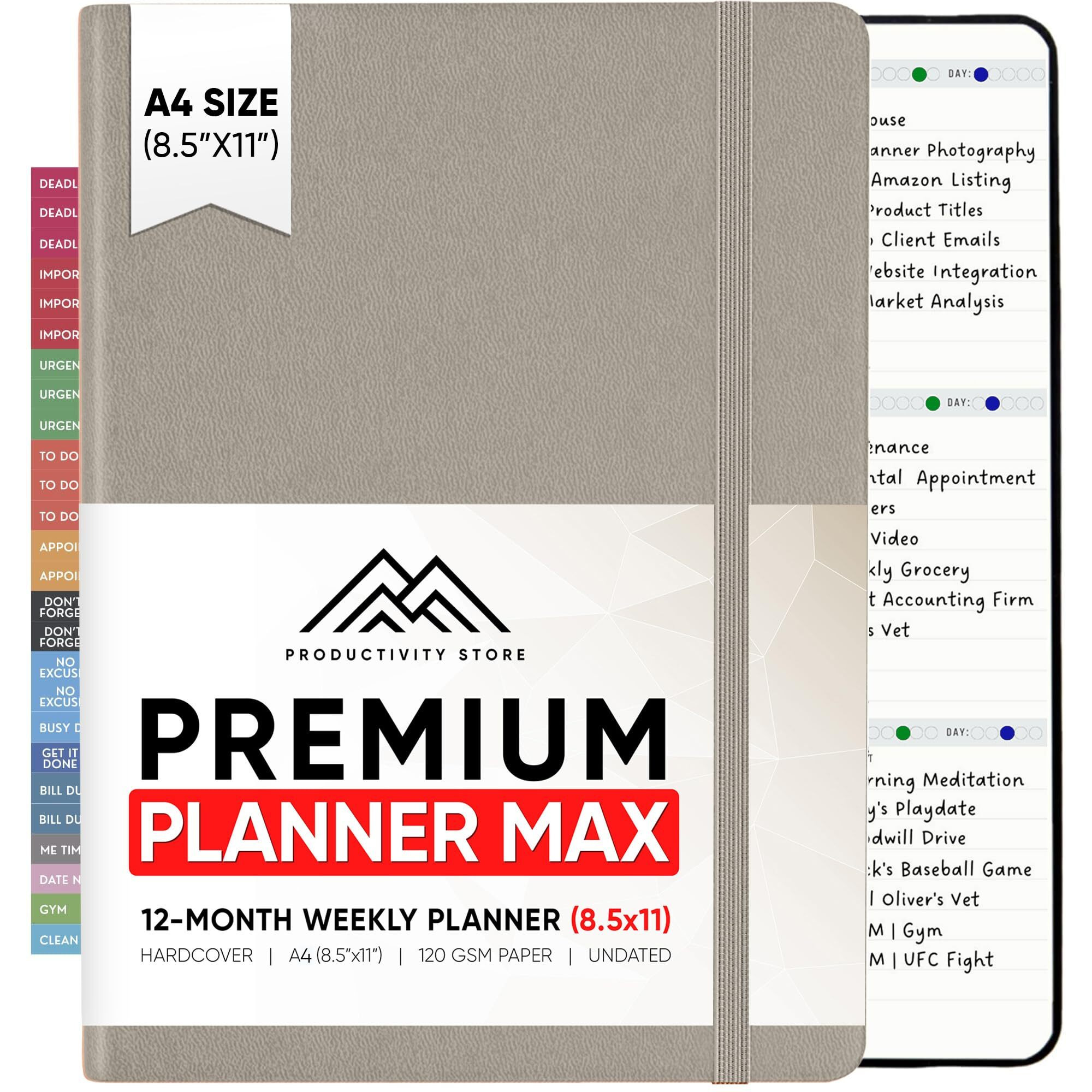 2024 Planner Pro Max 8.5" X 11" - Daily, Weekly And Monthly Planner 2024 - 2025 - Goal, Business & Productivity Planner With To Do List, Calendar, Journal & Stickers - Productivity Store - 2024 Dated A4 (8.5X11 Inches) (Undated A4 (8.5X11 Inches), Grey)