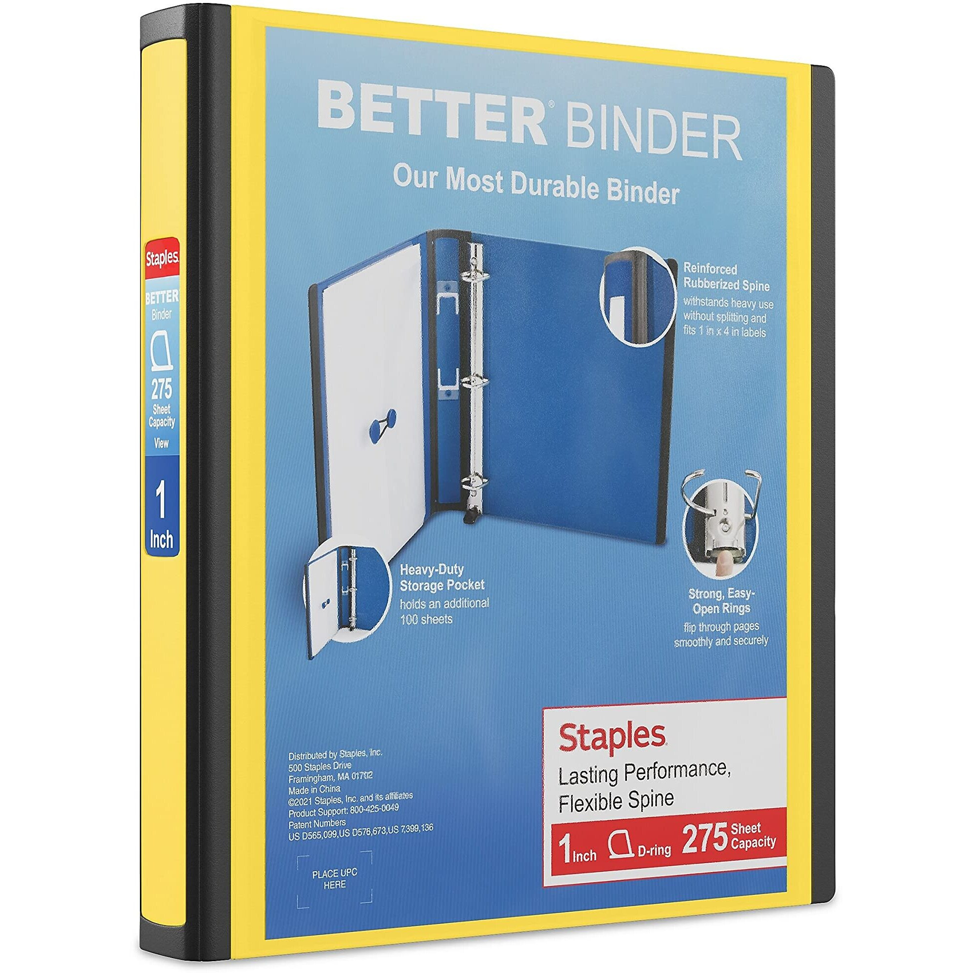 Staples Better 1-Inch D 3-Ring View Binder, Yellow (19064)