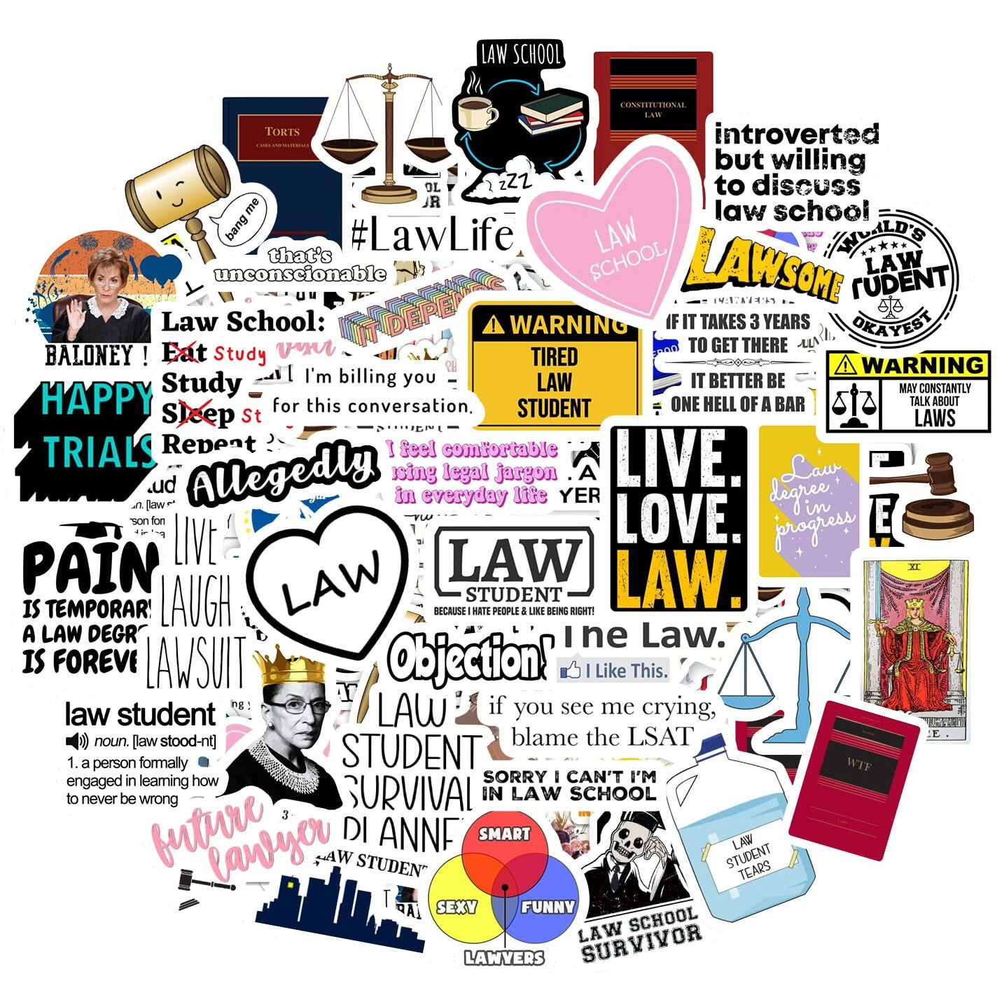 100 Pcs Law School Stickers, Lawyer Stickers, Law School Gifts, Law School Student Gifts For Women, Law School Essentials, Law School Planner, Law School Graduation Decorations, Law School Travel Mug