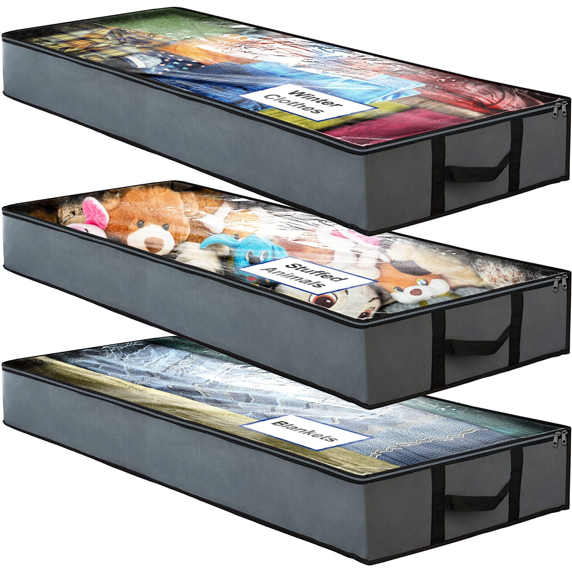 Nestneatly Smartcube Underbed Storage Bag, 3 Large Bins With Reinforced Handles Foldable Containers