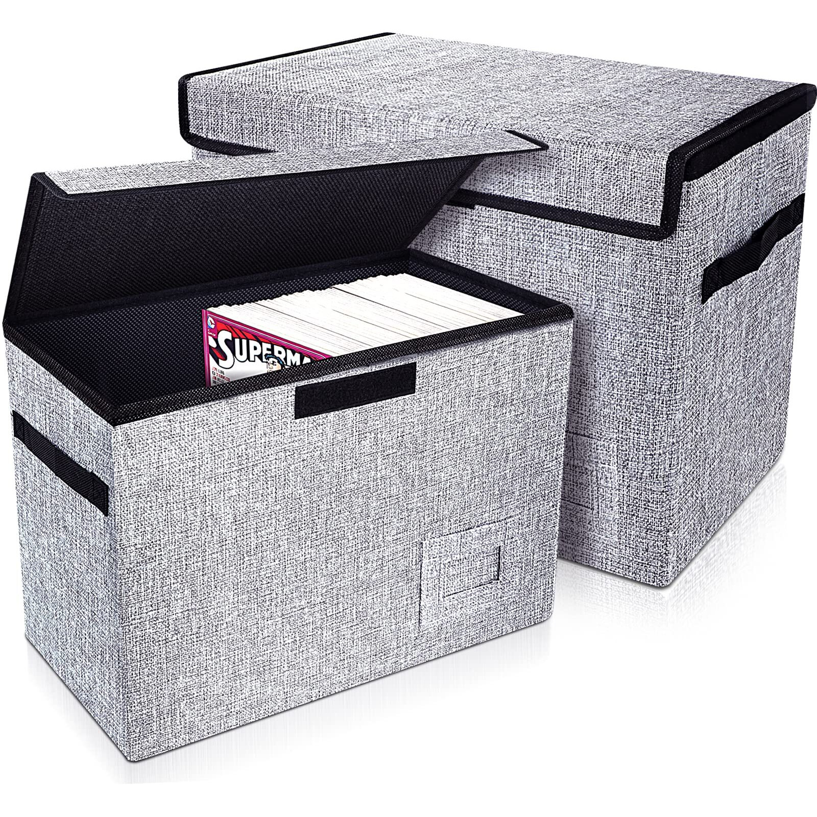 Leffis Comic Book Storage, Comic Book Box 15.5" X 7.5" X 11.3", Collapsible Comic Short Box With Lids Holds 150 Comics Heavy Duty Comic Book Bin Container (Grey)