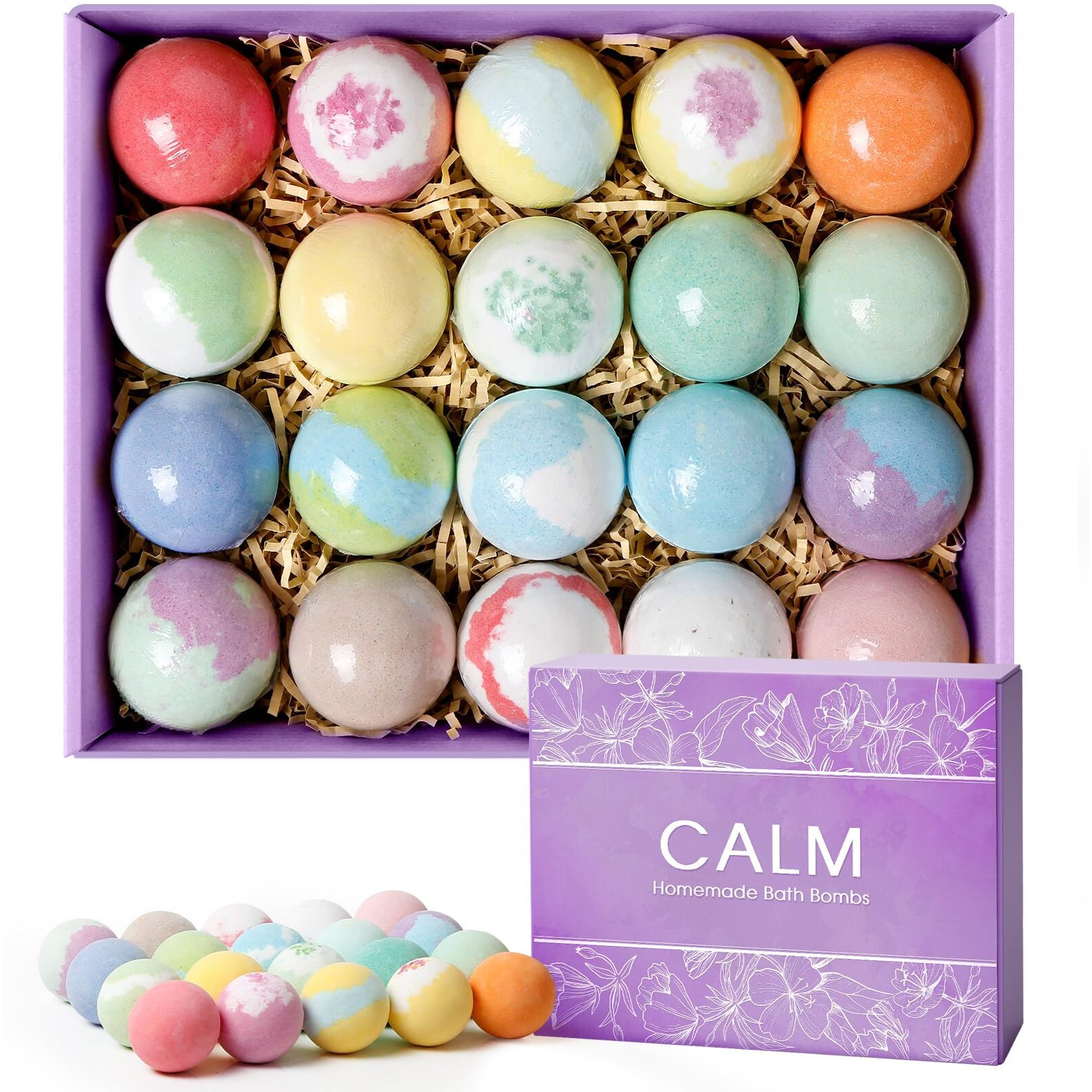 Calmnfiz 20Pcs Bath Bombs For Women Presents Set Natural Wonderful Fizz Effect Bath Bomb With Shea Butter & Essential Oils, Bubble Bath Mothers Day Presents For Mom, Wife, Girlfriend,Fathers Day Gift