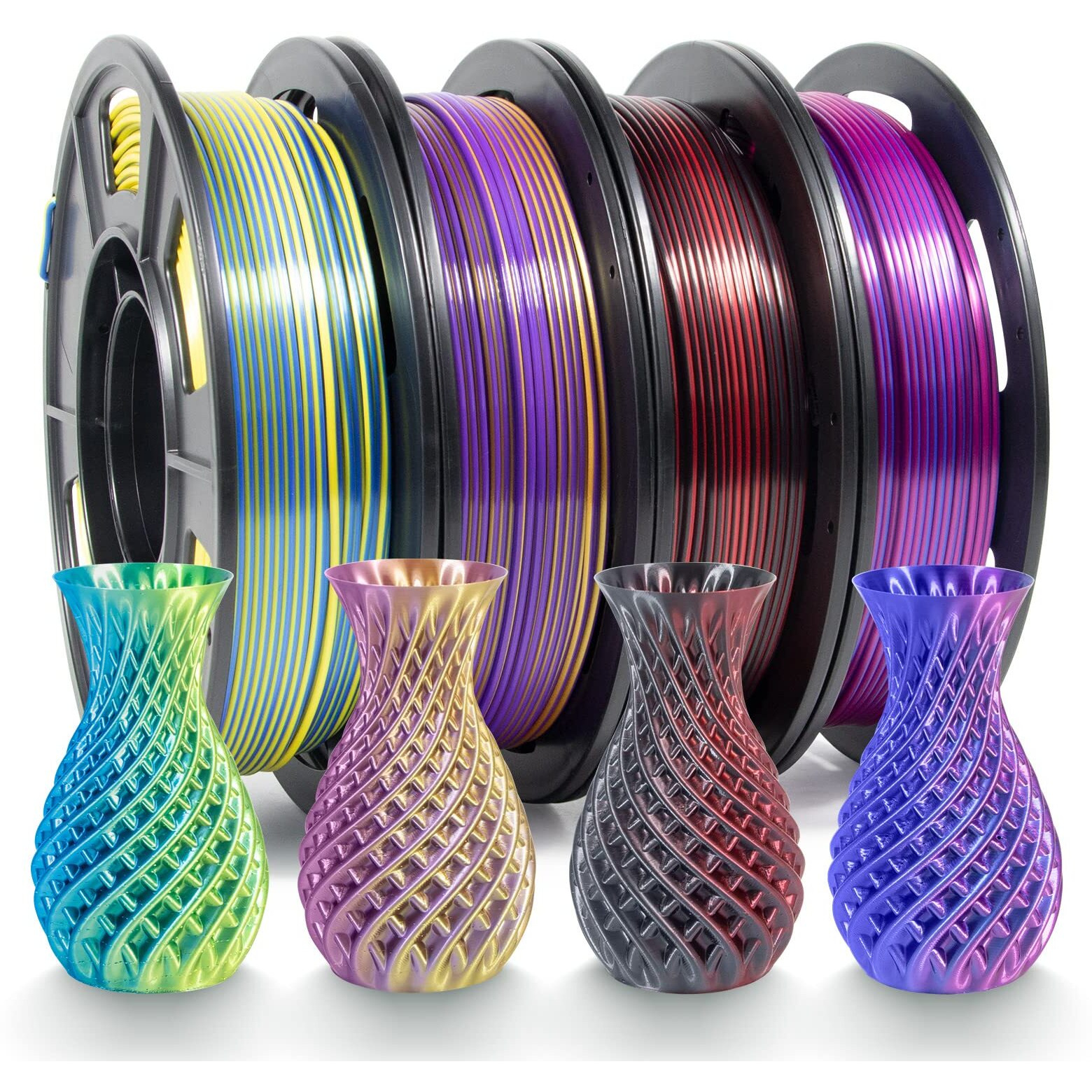 Isanmate Pla 3D Printer Filament, Pla Filament 1.75Mm Bundle Dual Color Filament Silk Pla, Dimensional Accuracy +/- 0.03 Mm, 250G X 4 Pack