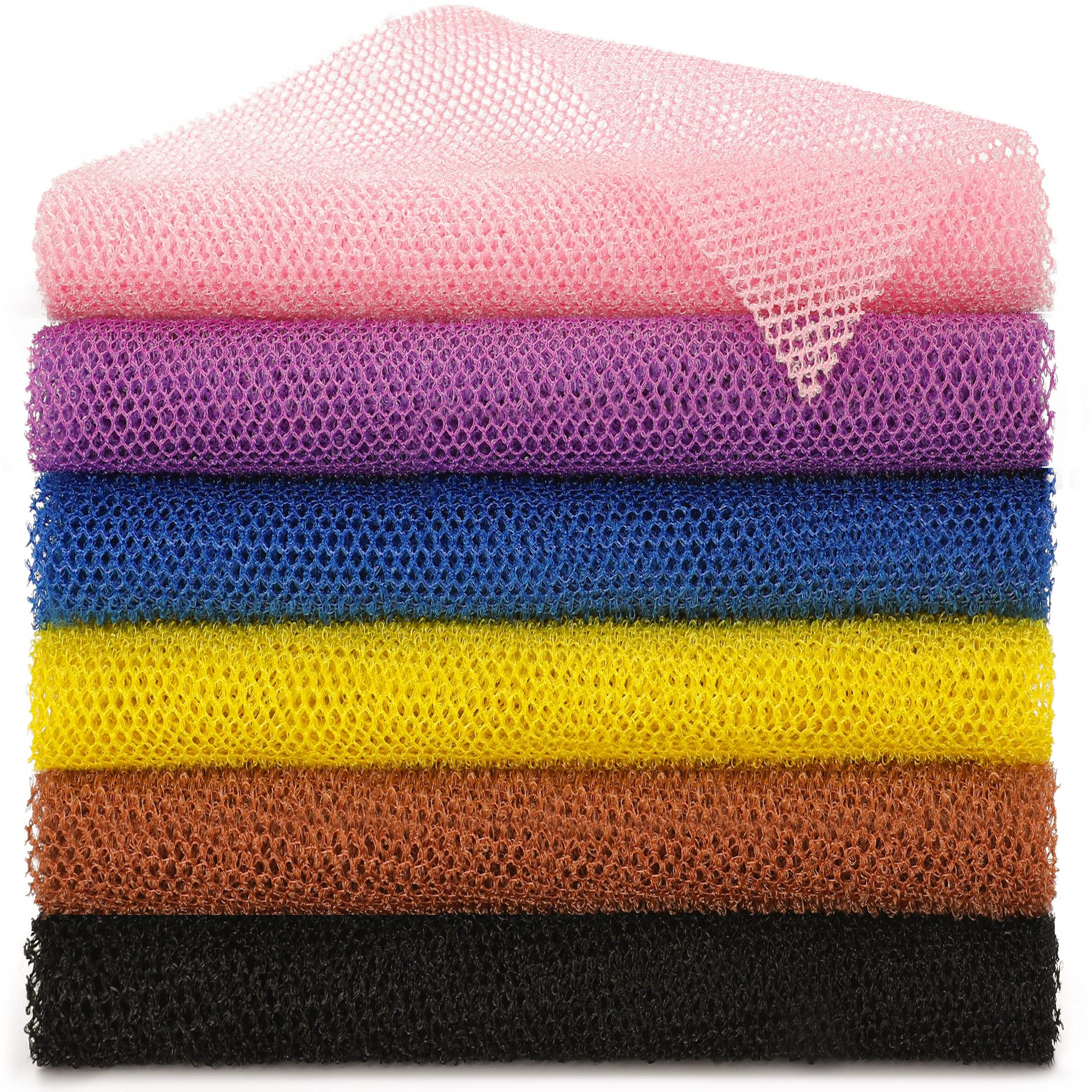 Bhytaki 6 Pieces African Net Sponge African Exfoliating Net Long African Bath Sponge Washcloth Shower Net African Body Scrubber Net For Skin Smoother Daily Use(Pink,Yellow,Purple,Black,Blue,Brown)