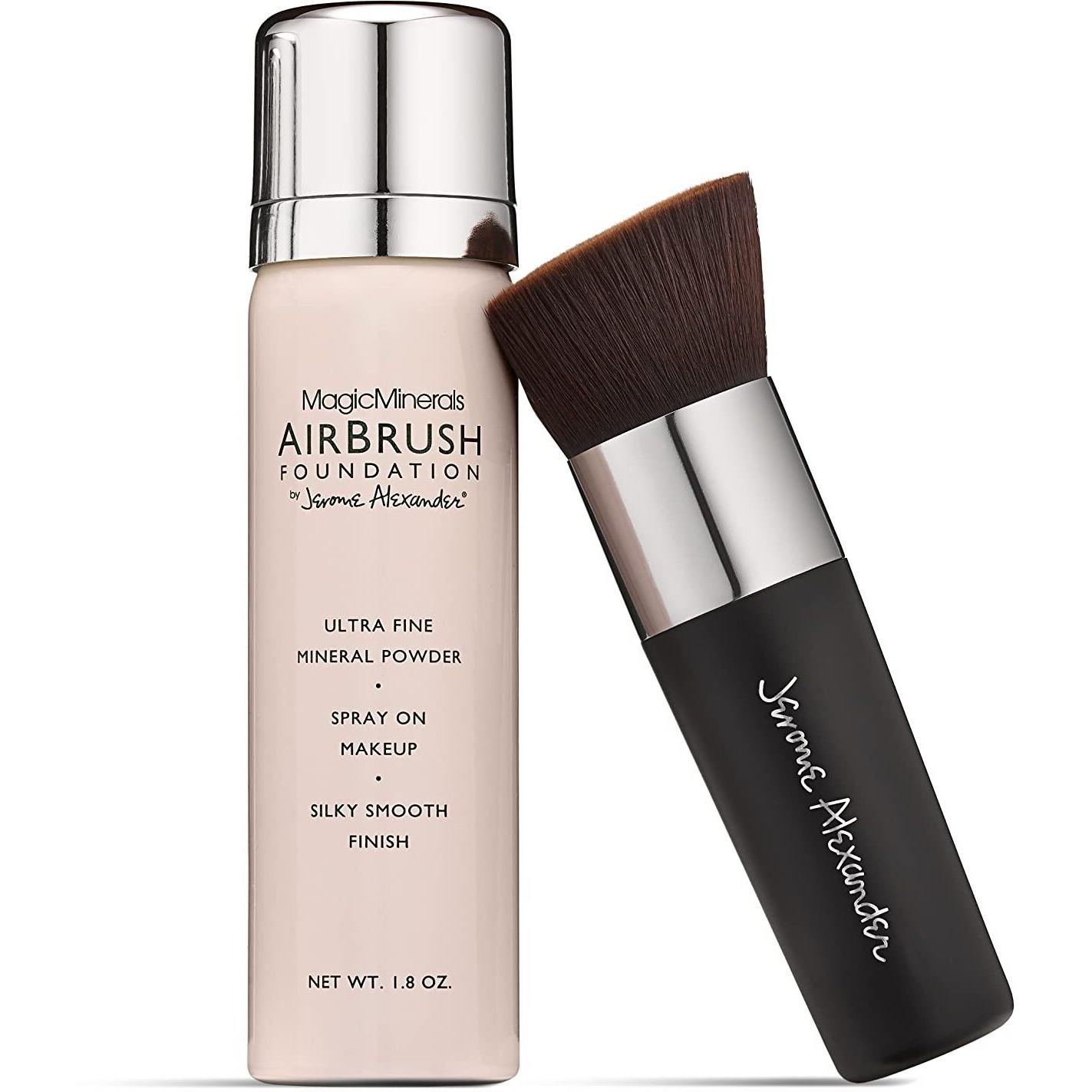 Magicminerals Airbrush Foundation By Jerome Alexander - 2Pc Set With Airbrush Foundation And Kabuki Brush - Spray Makeup With Anti-Aging Ingredients For Smooth Radiant Skin (Light)