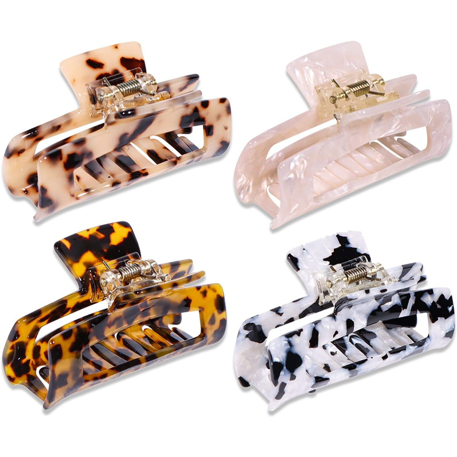 Magicsky 4Pcs Hair Claw Clips, Acrylic Hair Banana Barrettes, Celluloid French Butterfly Jaw Clips,Tortoise Shell Grip Pin Teeth Clamp -Leopard Print Stylish Hair Accessories For Women Girls,Long Size