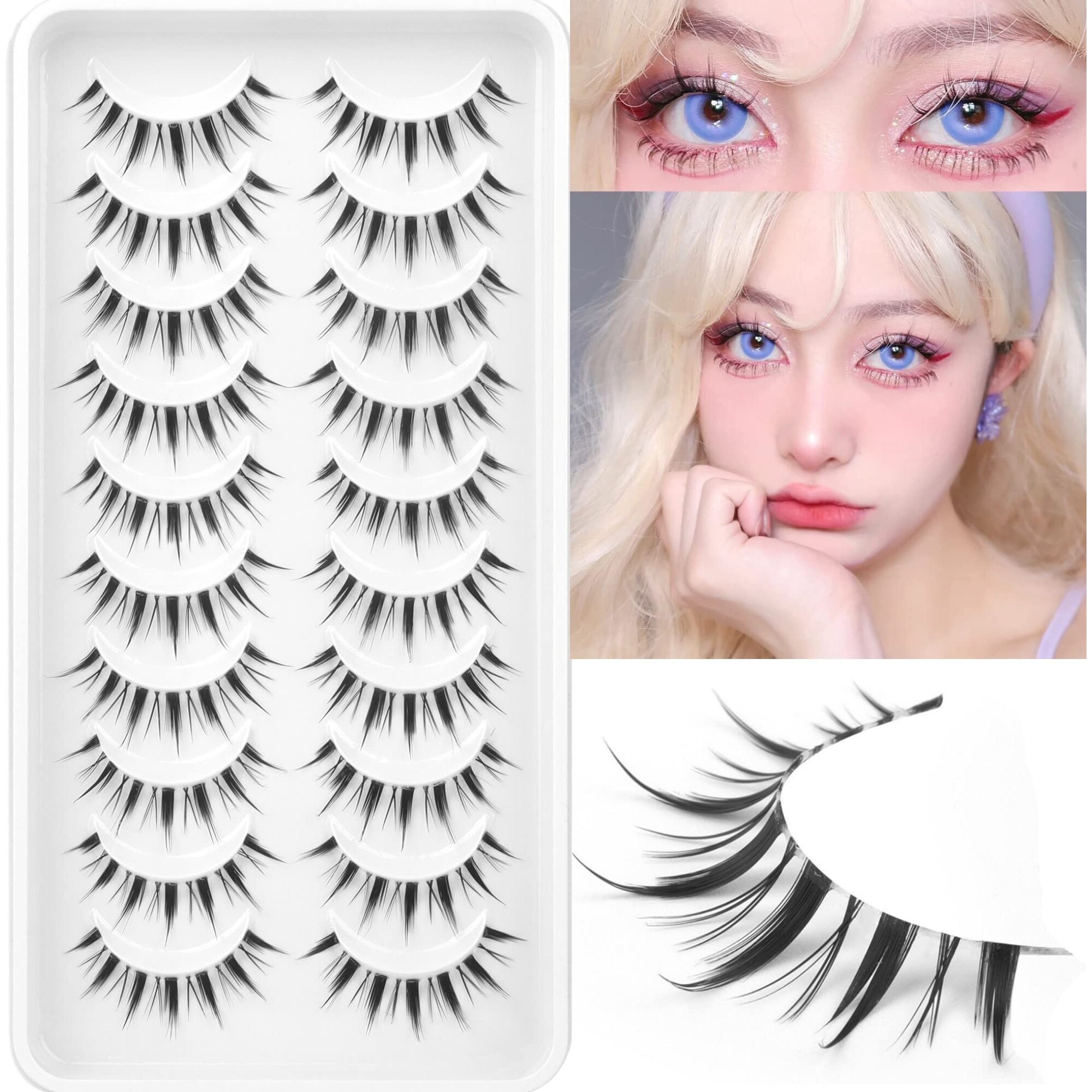 Manga Lashes Natural Look Anime False Eyelashes Individual Wispy Korean Makeup Eye Lashes Clusters 10 Pairs Asian Chinese Japanese Fake Eyelashes Pack By Geeneiya