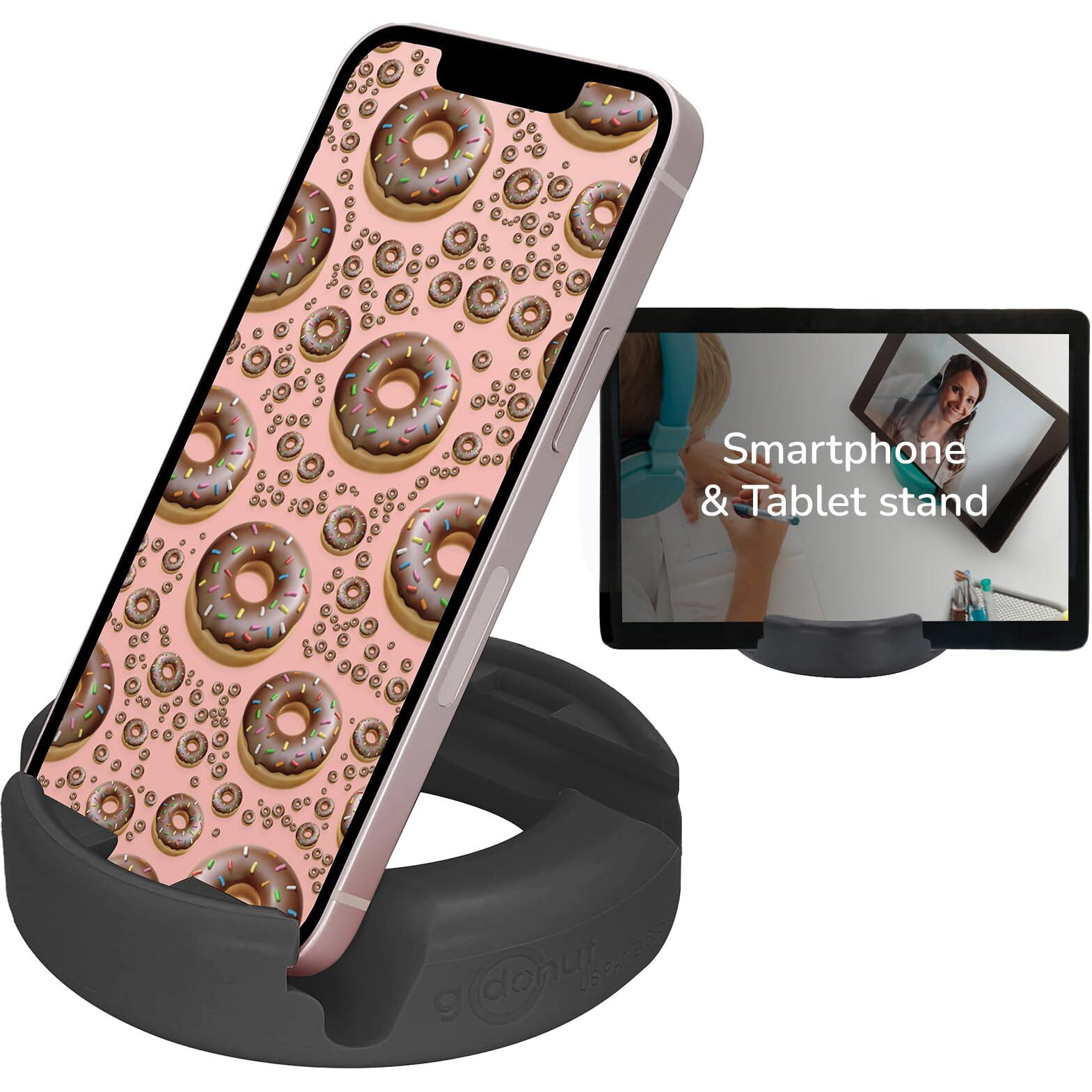 Godonut - Phone Stand Original - Cell Phone Holder + Ipad Stand Desk Organizer - Compatible With Tablet, Iphone, Kindle & Most Smartphones - Black