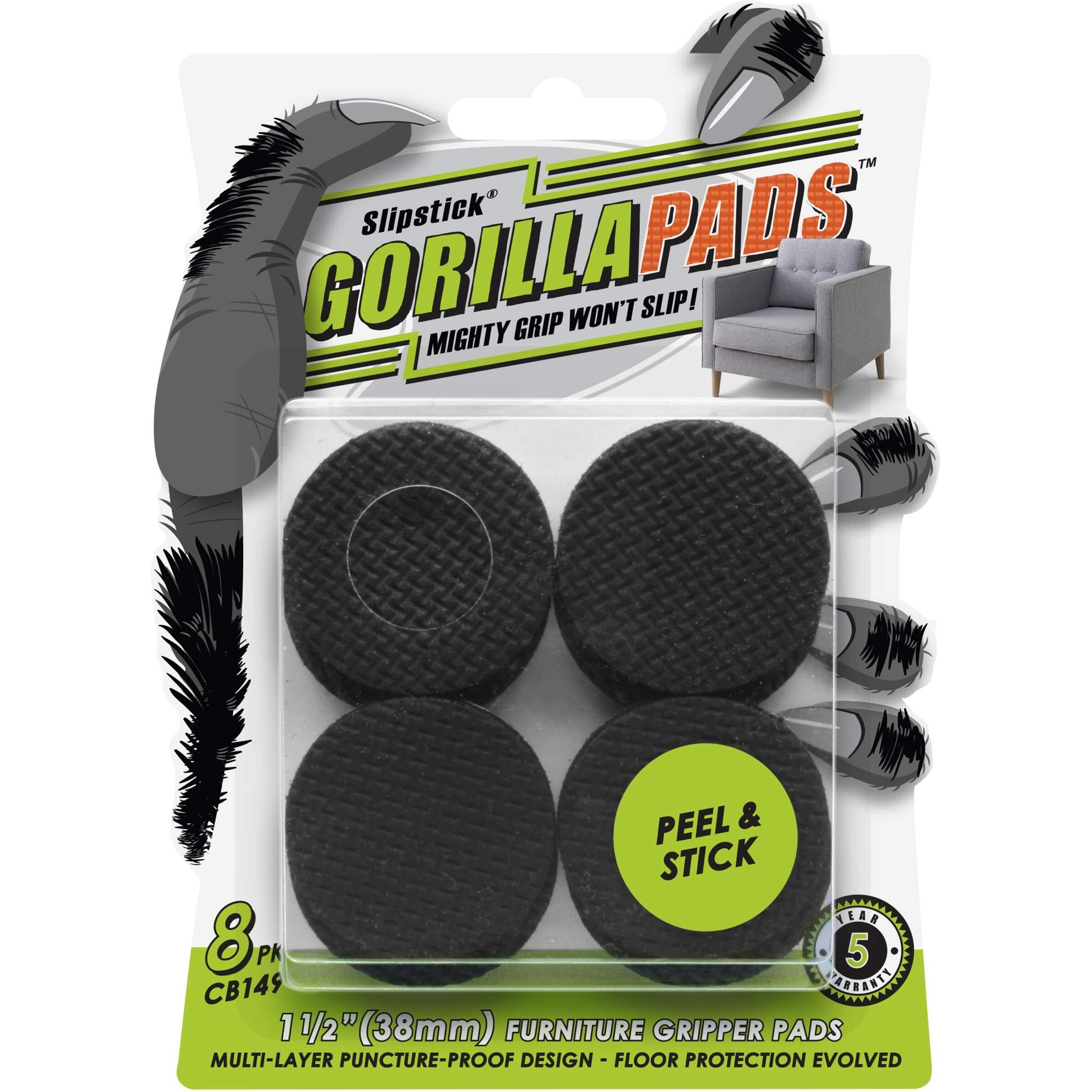 Slipstick Gorillapads Cb149 Non-Slip Furniture Pads/Rubber Grippers (Set Of 8) Self-Adhesive Furniture Feet Floor Protectors, 1-1/2 Inch Round, Black