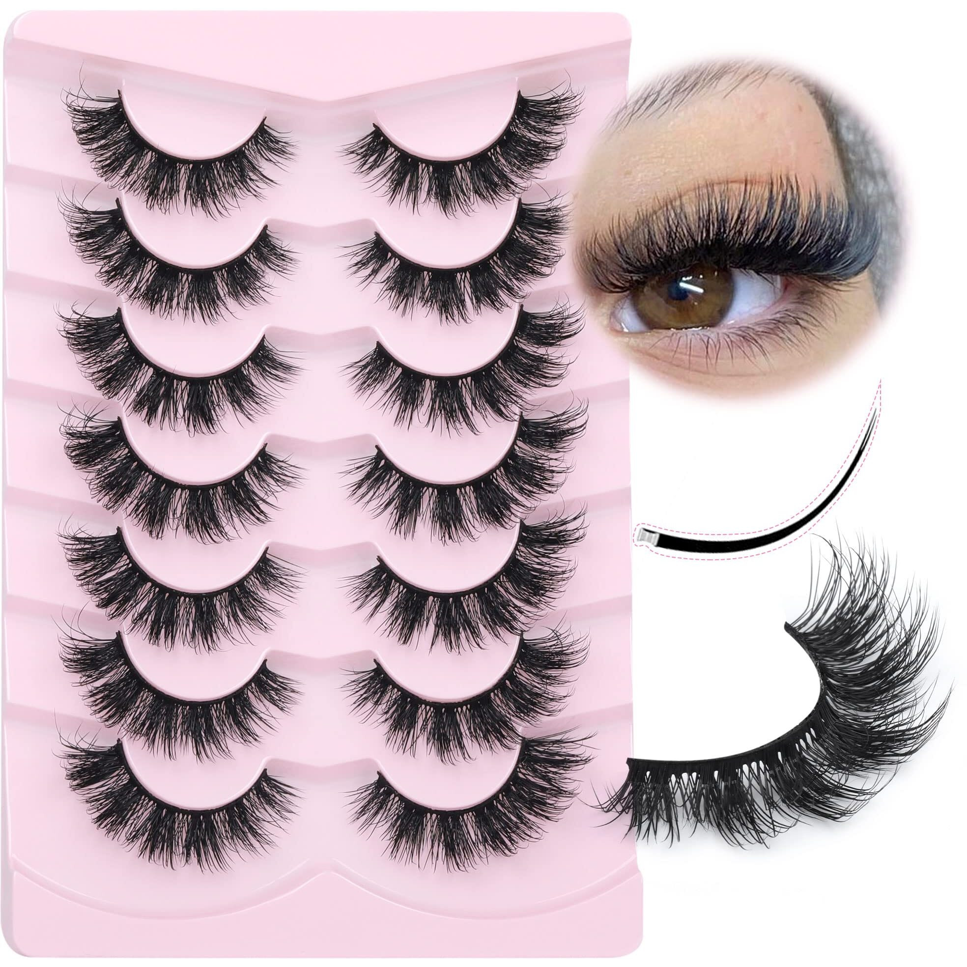Mink Lashes Natural Look False Eyelashes Fluffy Flat Eyelashes 3D Mink Lashes Wispy Strips Lashes 7 Pairs Multipack By Focipeysa