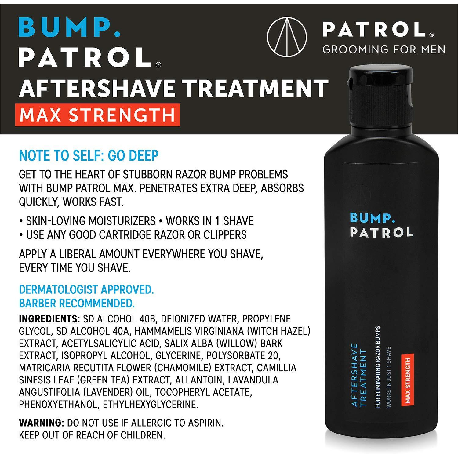 Bump Patrol Maximum Strength Aftershave Formula - After Shave Solution Eliminates Razor Bumps And Ingrown Hairs - 4 Ounces