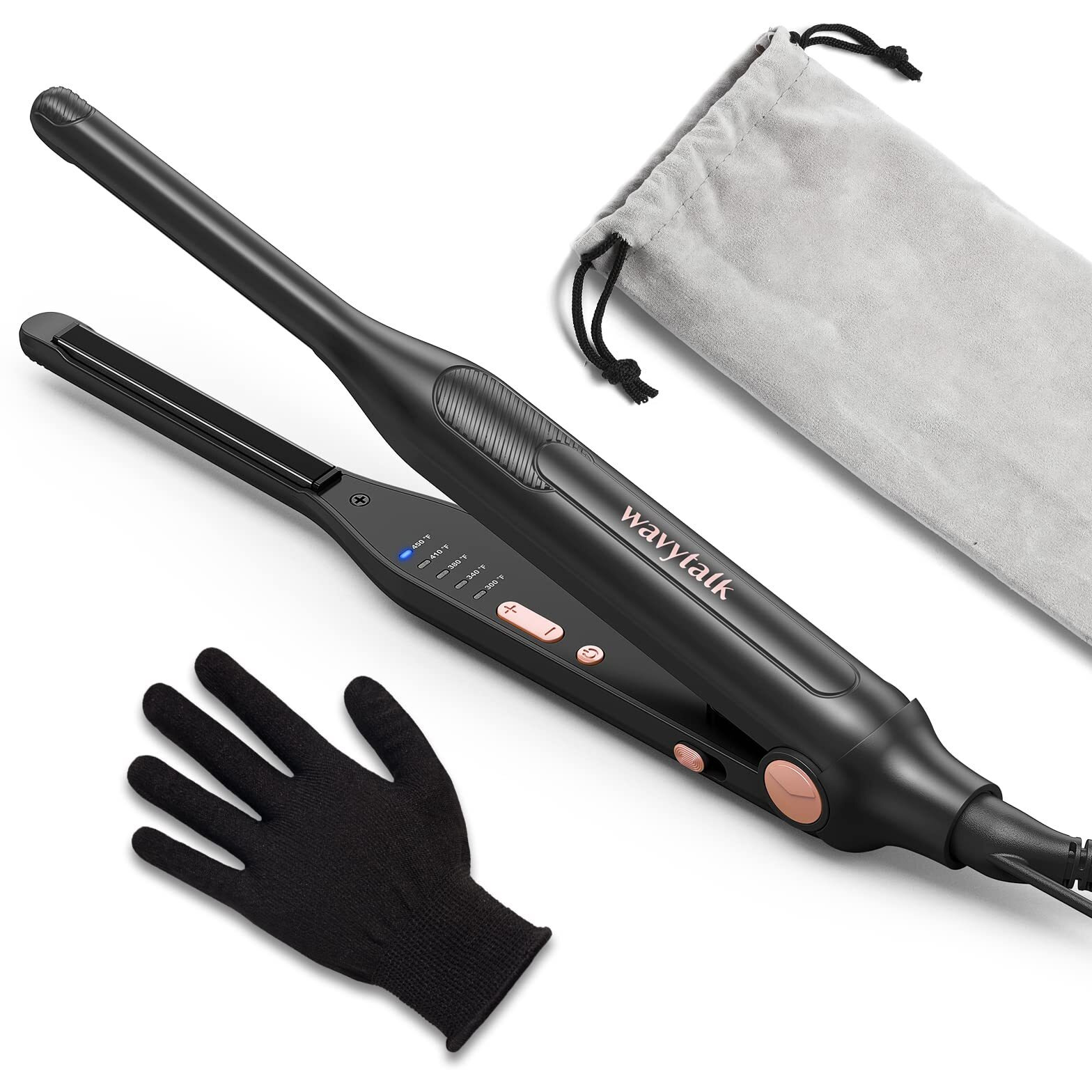 Wavytalk 3/10" Small Flat Iron, Pencil Flat Iron For Short Hair, Pixie Cut And Bangs, Mini Hair Straightener For Edges With Anti-Pinch Design, Tiny Hair Straightener With Floating Plates