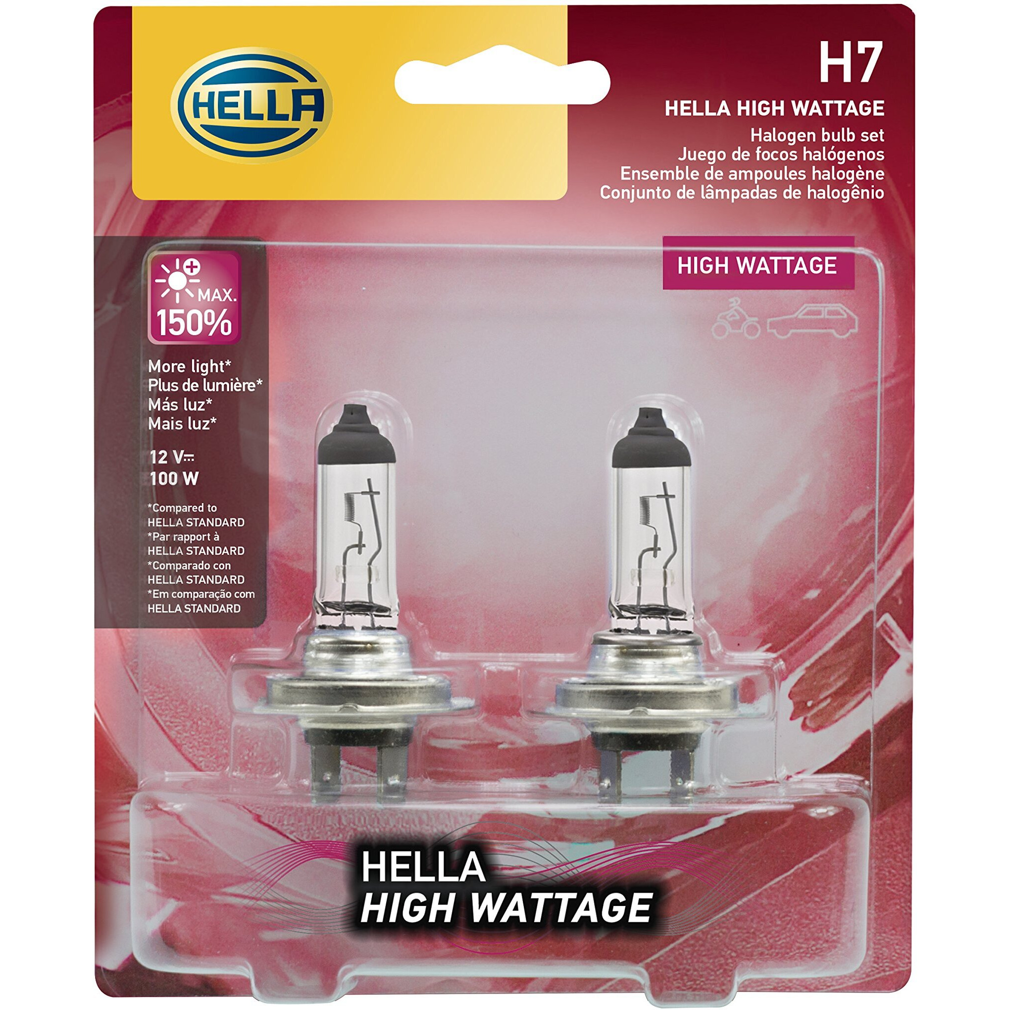 Hella H7 100Wtb High Wattage Bulbs, 12V, 2 Pack