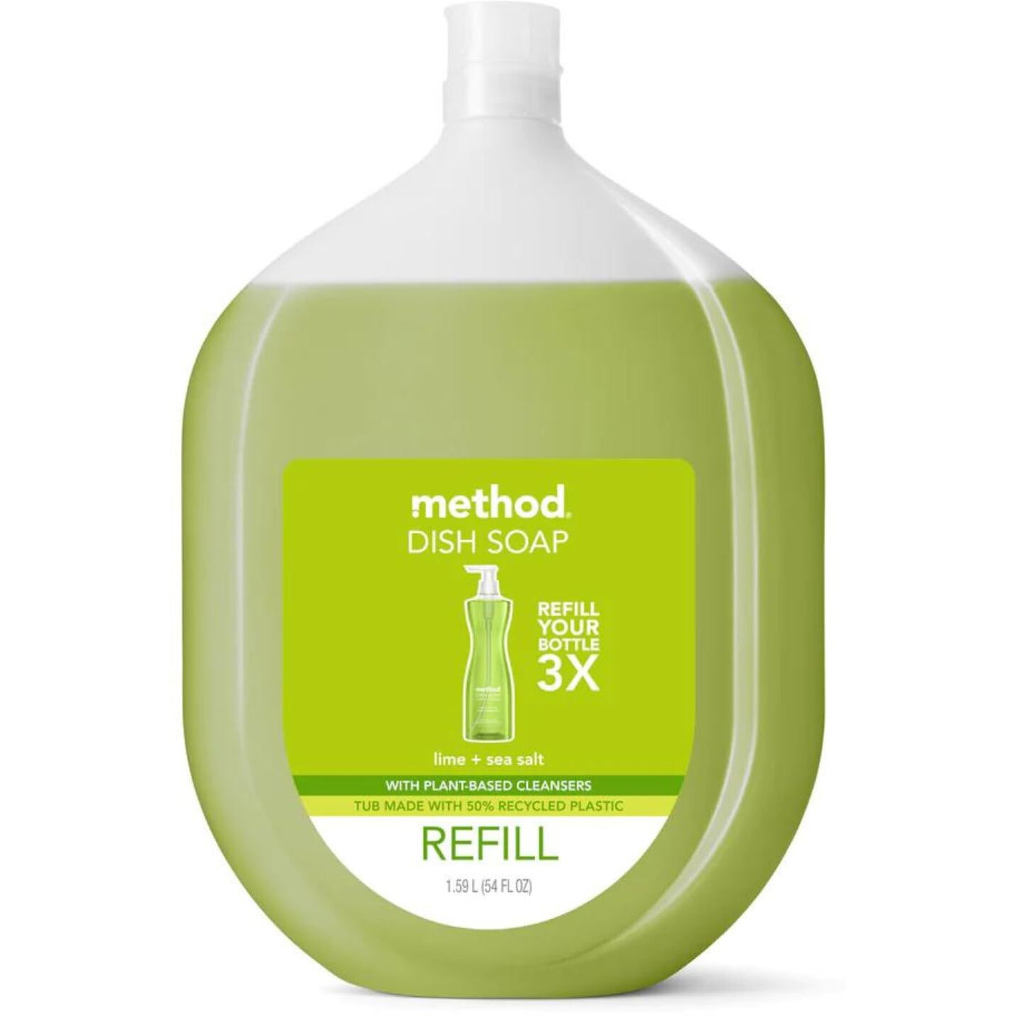 Method Gel Dish Soap Refill, Lime + Sea Salt Scent, Powerful Cleaning Formula, Large Refill Tub, Biodegradable Formula, Cuts Through Grease, 54 Fl Oz