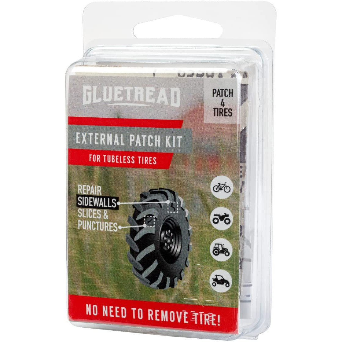 Gluetread External Patch Kit - For Tubeless Tires - No Need To Remove Tire - Kit Includes Enough Material To Patch 4 Tires - Atv Sidewall Repair Kit