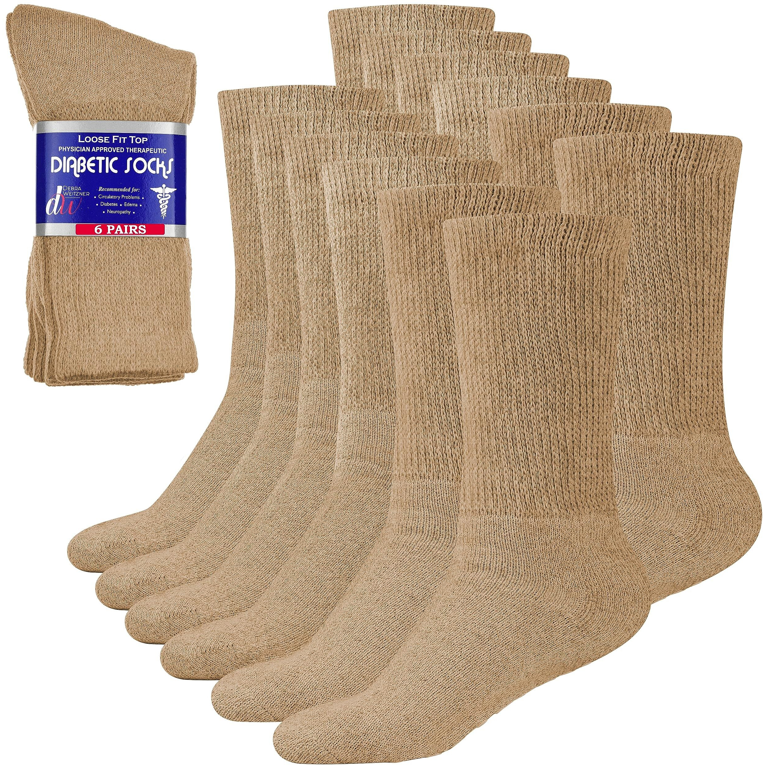 Debra Weitzner Diabetic Socks For Men And Women Loose Fit Non-Binding Cotton Crew Socks 6 Pairs