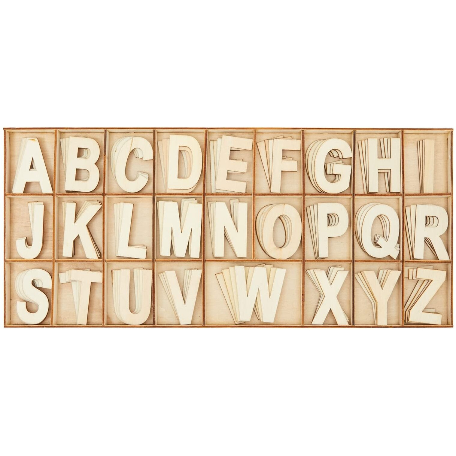 2-Inch Wooden Alphabet Letters For Arts And Crafts, 4 Sets Uppercase Abcs With Sorting Tray, Sign Letters For Adults, Natural Color (104 Pieces)