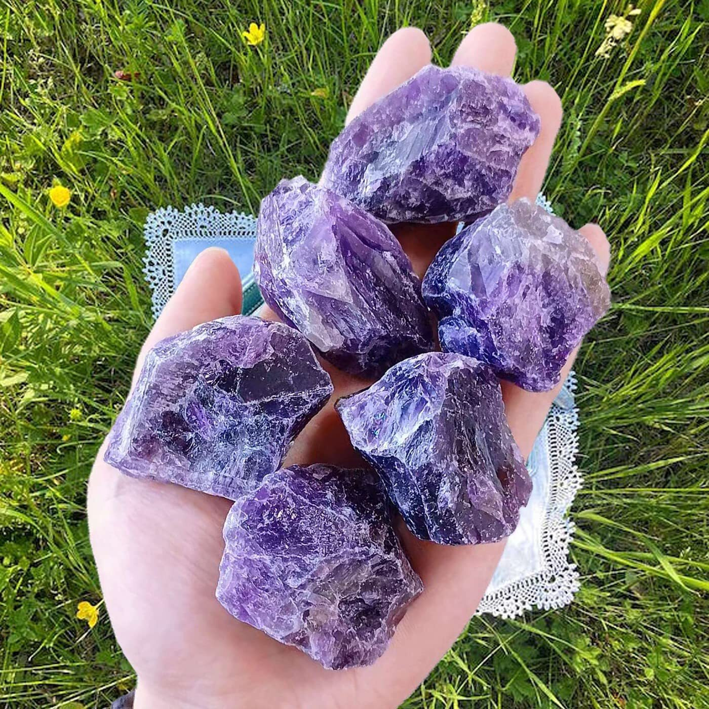 Laidanla Amethyst Natural Rough Stones Crystal Large Raw Crystals Bulk 1.5-2Inch Healing Gemstones For Reiki Healing Tumbling Fountain Rocks Wire Wrapping Decoration Cabbing Lapidary 4Pcs 0.5Lb