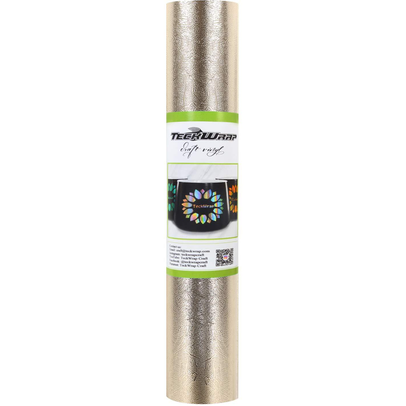 Teckwrap Metallic Textured Chrome Vinyl Adhesive Vinyl For Craft Cutter 1Ft X 5Ft, Champagne Gold