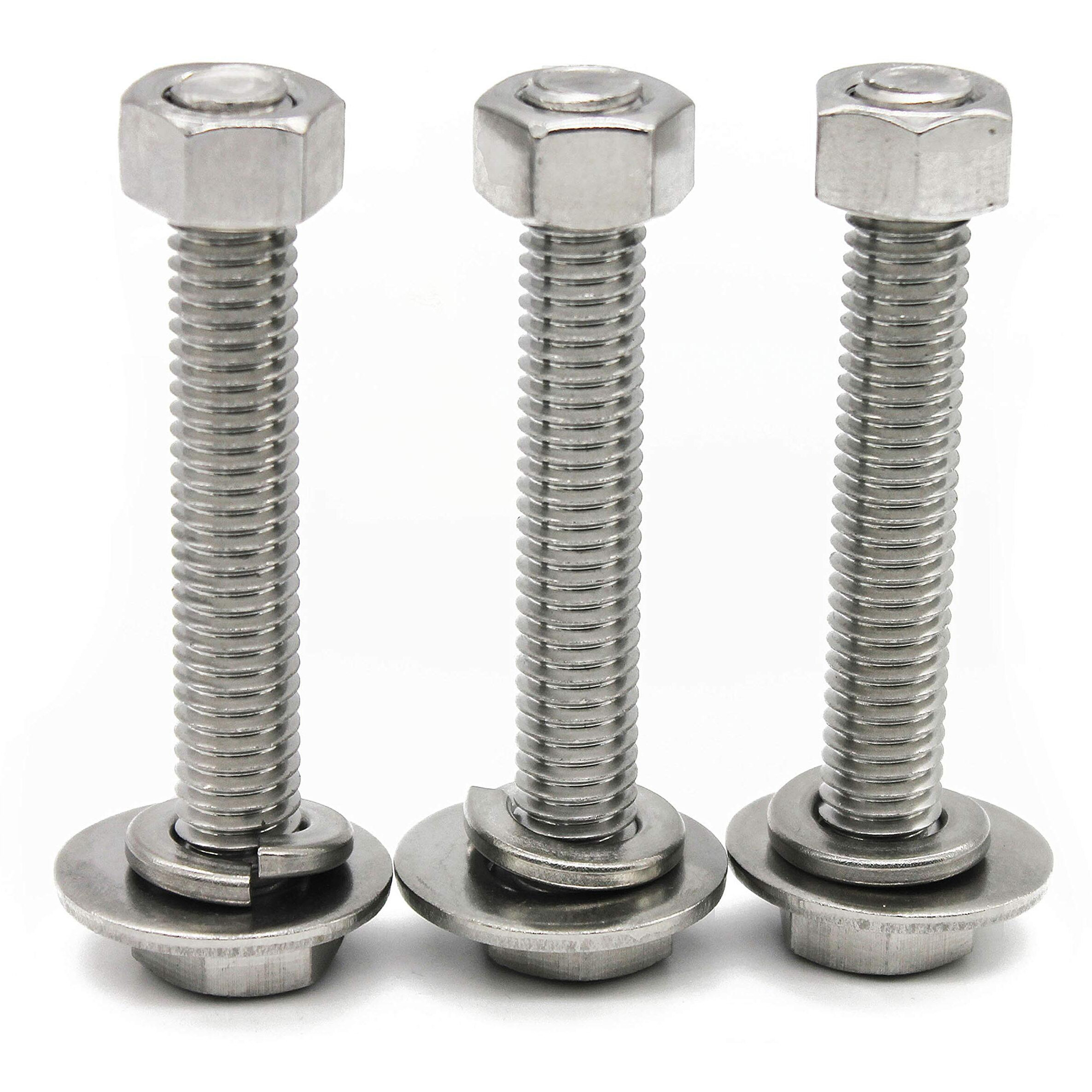 (10 Sets) 1/4-20X2-1/2" Stainless Steel Hex Head Screws Bolts, Nuts, Flat & Lock Washers, 18-8 (304) S/S, Fully Threaded By Bolt Fullerkreg