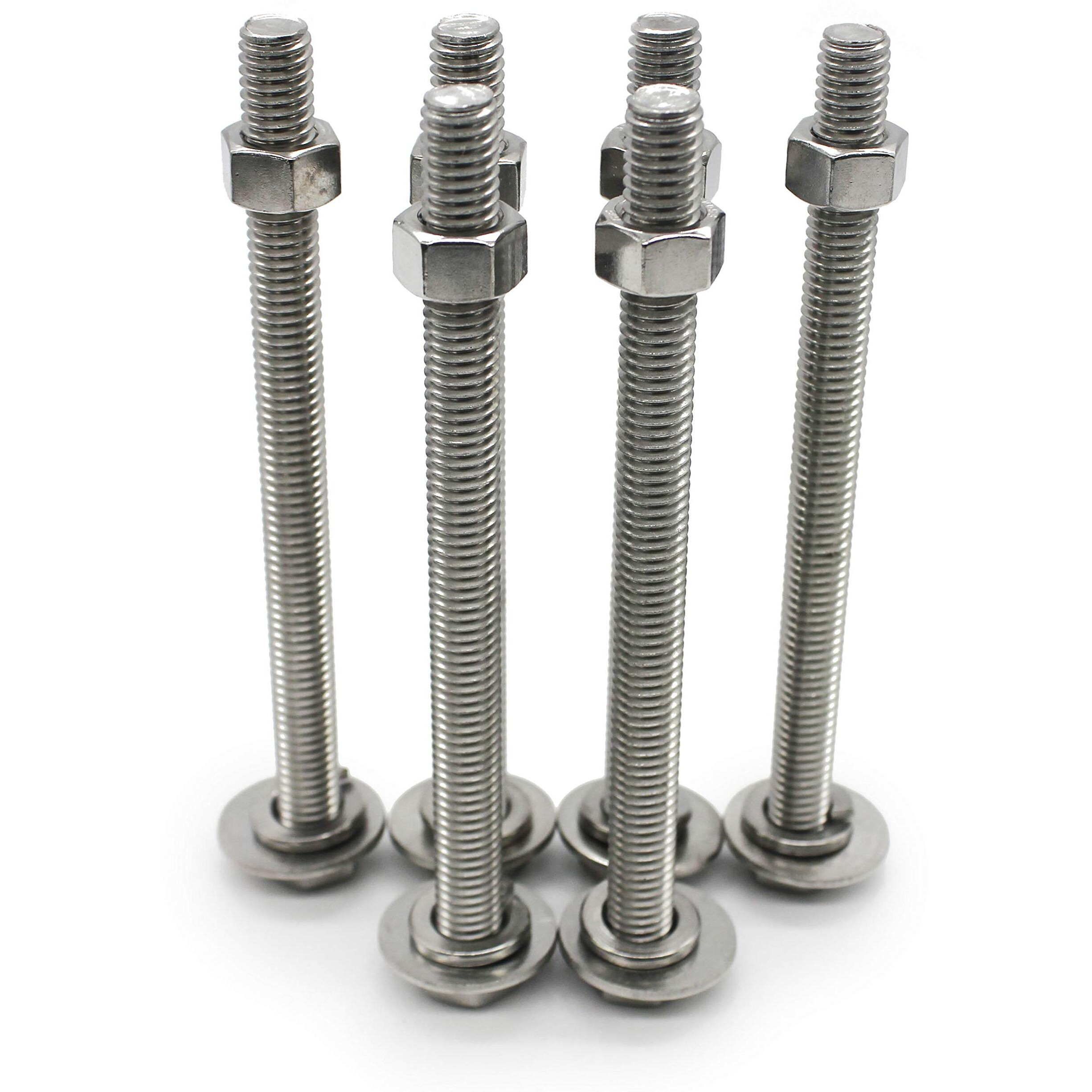 (5 Sets) 5/16-18X5" Stainless Steel Hex Head Screws Bolts, Nuts, Flat & Lock Washers, 18-8 (304) S/S, Fully Threaded By Bolt Fullerkreg
