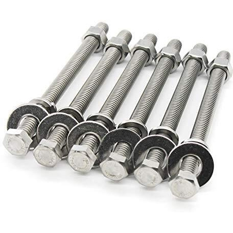 (4 Sets) 3/8-16X5" Stainless Steel Hex Head Screws Bolts, Nuts, Flat & Lock Washers, 18-8 (304) S/S, Fully Threaded By Bolt Fullerkreg