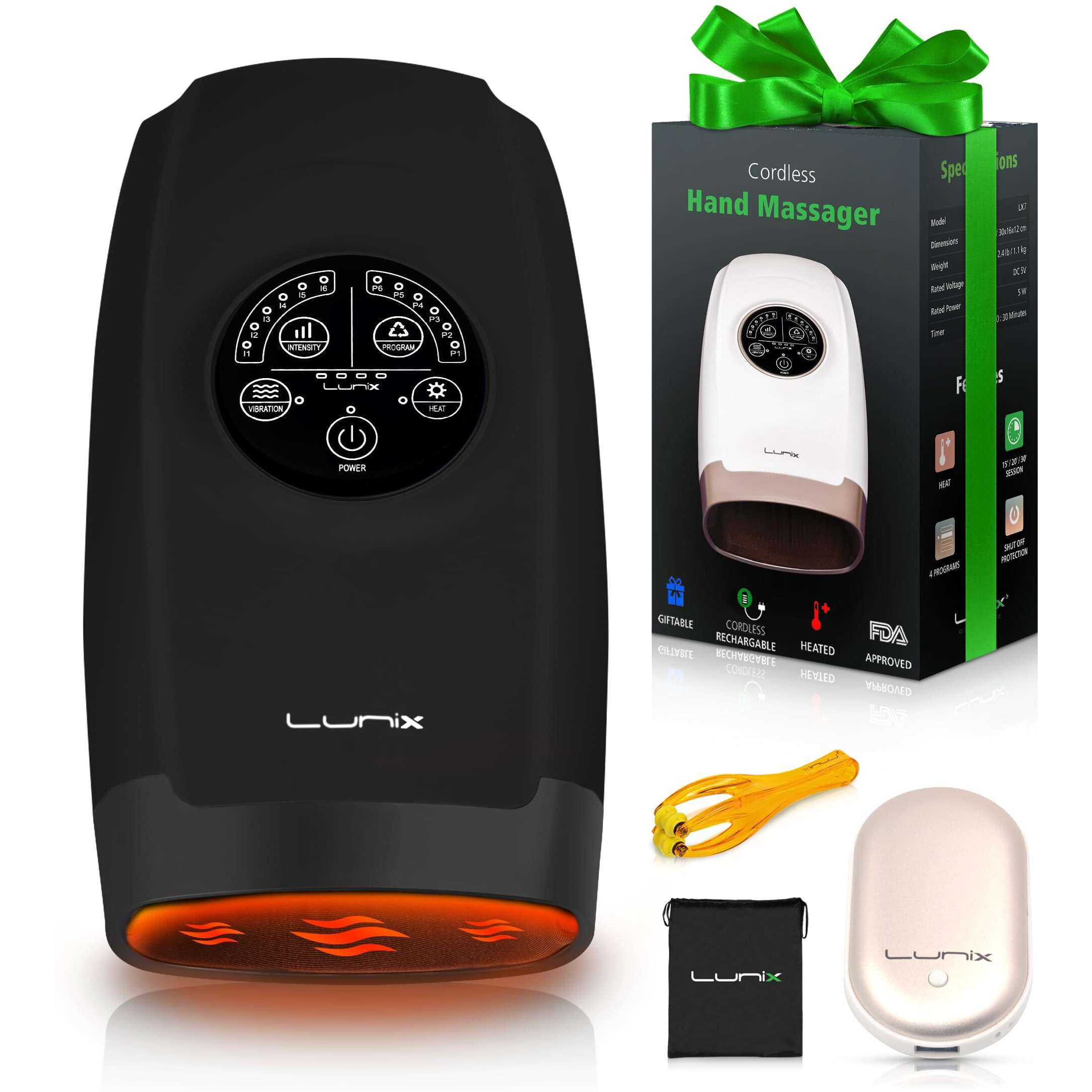 Lunix Lx3 Cordless Electric Hand Massager With Compression, 6 Levels Pressure Point Therapy Massager For Arthritis, Pain Relief, Carpal Tunnel And Finger Numbness, Shiatsu Massage Machine With Heat