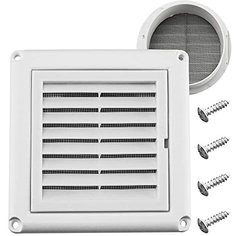 Funmit 4" Louvered Vent Cover Stops Birds Nesting For Outside Dryer Exhaust Air Vent Cover With 4 Screws For Easy Installation (White)