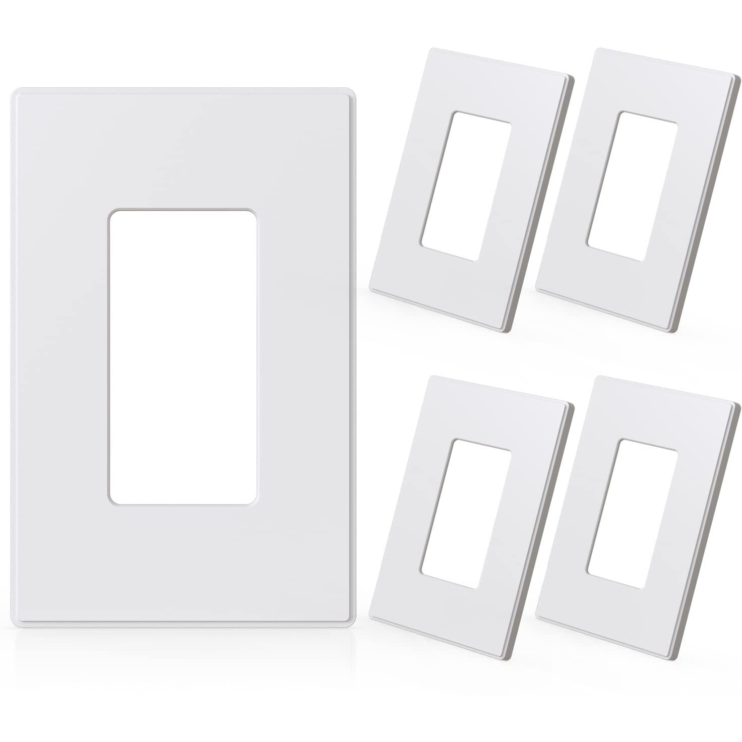 Elegrp 1-Gang Screwless Decorative Wall Plates, Mid-Size Unbreakable Thermoplastic Faceplate Cover For Decorator Receptacle Outlet Switch, Ul Listed (5 Pack, Matte White)