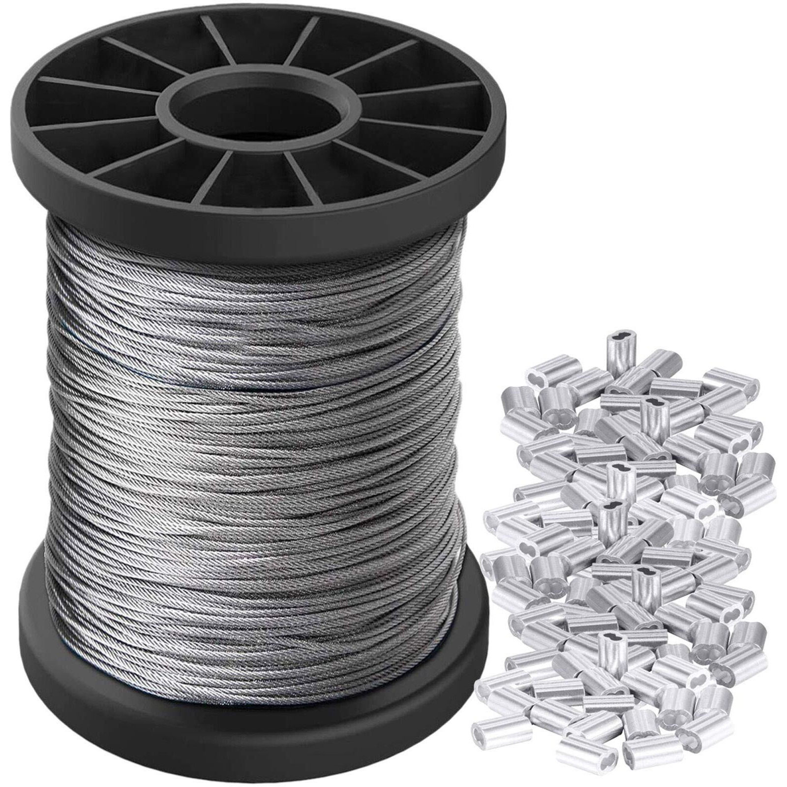 Picture Hanging Wire 1.5Mm Up To 150Lbs,100Feet(30.5M) Stainless Steel Wire Spool With 40Pcs Aluminum Crimping Loop Sleeve,Heavy Hanging Kit For Photo Frame Picture,Artwork,Mirror,String Light Hanging