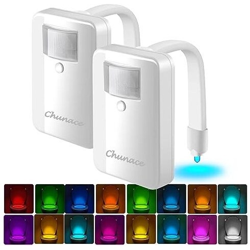 2 Pack Toilet Night Lights, 16-Color Changing Led Bowl Nightlight With Motion Sensor Activated Detection, Cool Fun Bathroom Accessory - Unique & Funny Gadgets For Christmas Stocking Stuffers