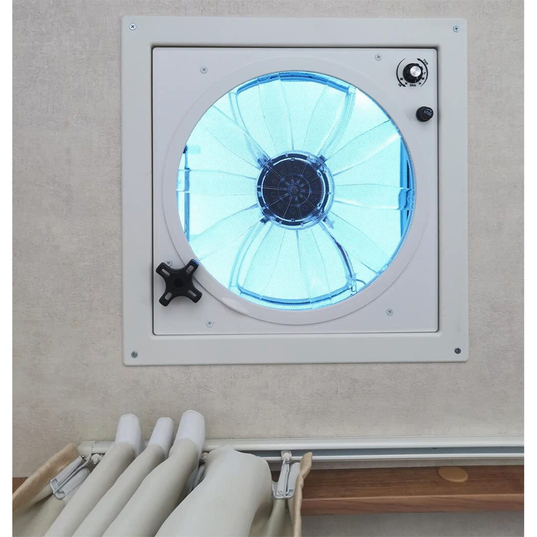 Rvlovent 12V Rv Roof Fan Vent 14'' 3 Speed Reversible Manual Lift Trailer Camper Van Lid (Smoke)