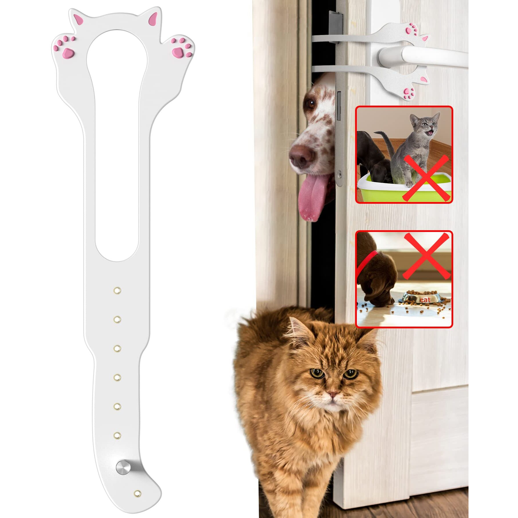 Elilier Cat Door Latch Holder,8 Adjustable Sizes Stronger Flex Cat Door Stopper, Keep Door Open 1.5" To 8", Let's Cats In And Keeps Dogs Out Of Litter & Food, No Tool Required & No Wall Damage