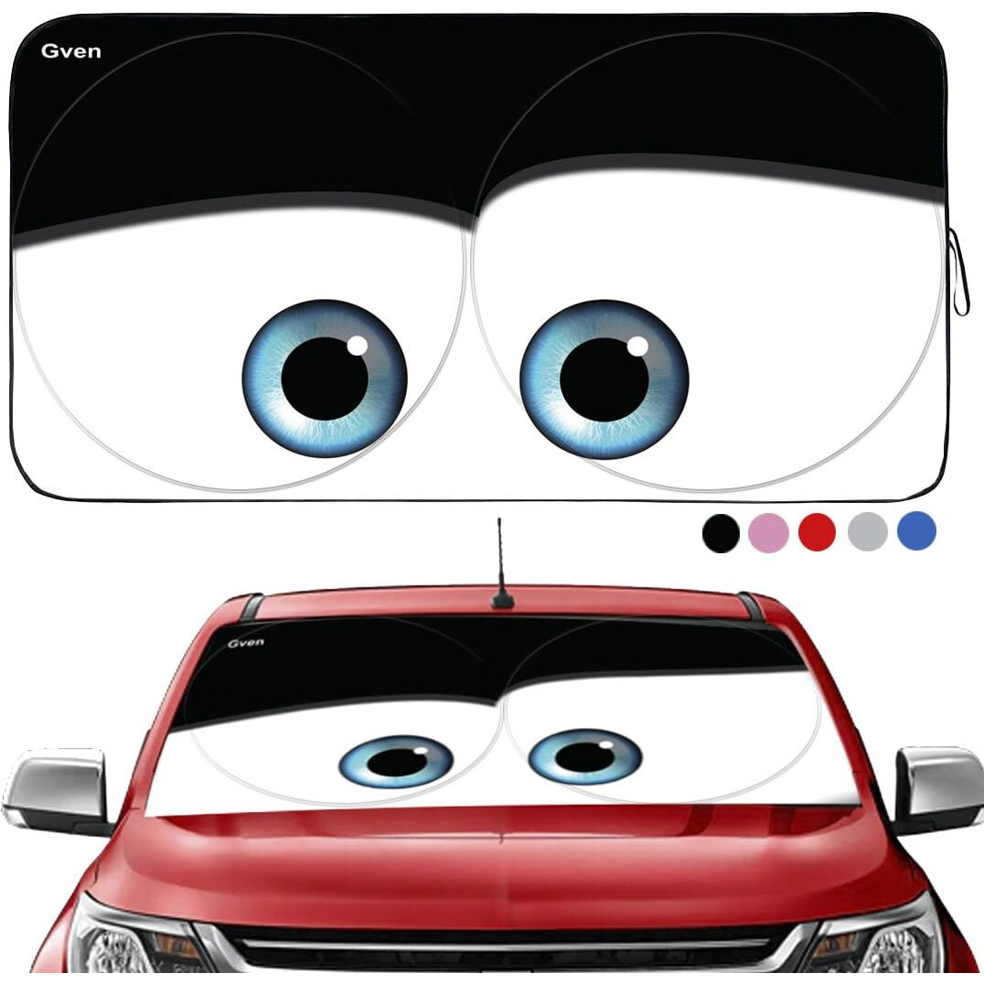 Gven- The Original Patented Car Eyes Windshield Sun Shade 2025 Windshield Cover Automotive Interior Sun Protection Front Windshield Sun Visor Protector Blocks Uv Rays Keep Your Vehicle Cool (Black, S)
