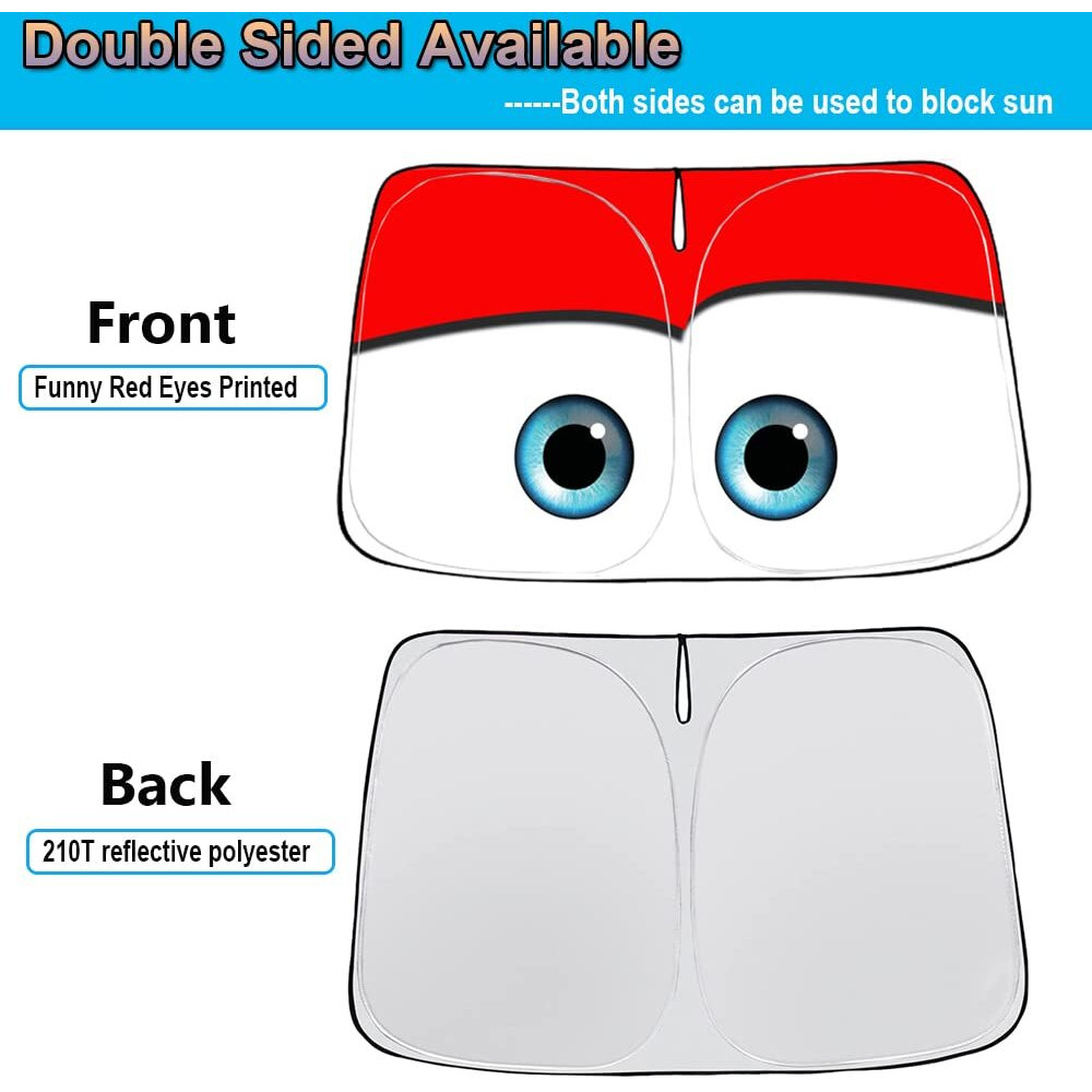 Gven Sunshade For Tesla Model Y Accessories 2025 Funny Eyes Windshield Sun Shade Car Front Window Shade For Tesla Model 3 Accesssories Dual-Sided Versatility (Red, For Tesla)