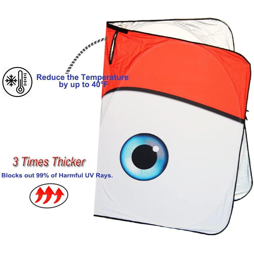 Gven Sunshade For Tesla Model Y Accessories 2025 Funny Eyes Windshield Sun Shade Car Front Window Shade For Tesla Model 3 Accesssories Dual-Sided Versatility (Red, For Tesla)