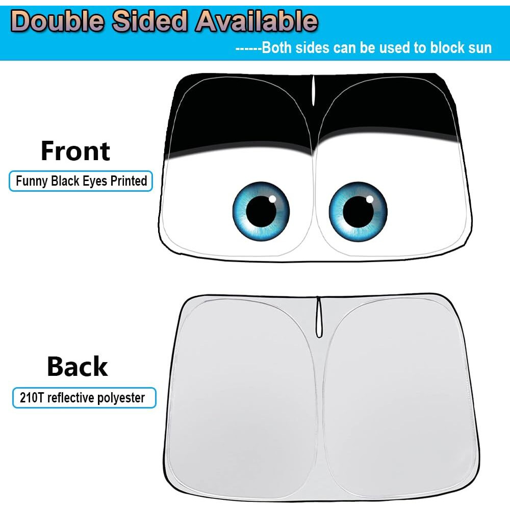 Gven Windshield Sun Shade For Tesla Model Y/3 Accessories 2025 Car Front Window Shade 100% Blackout Dual-Sided Uv Protection (Black Eyes)