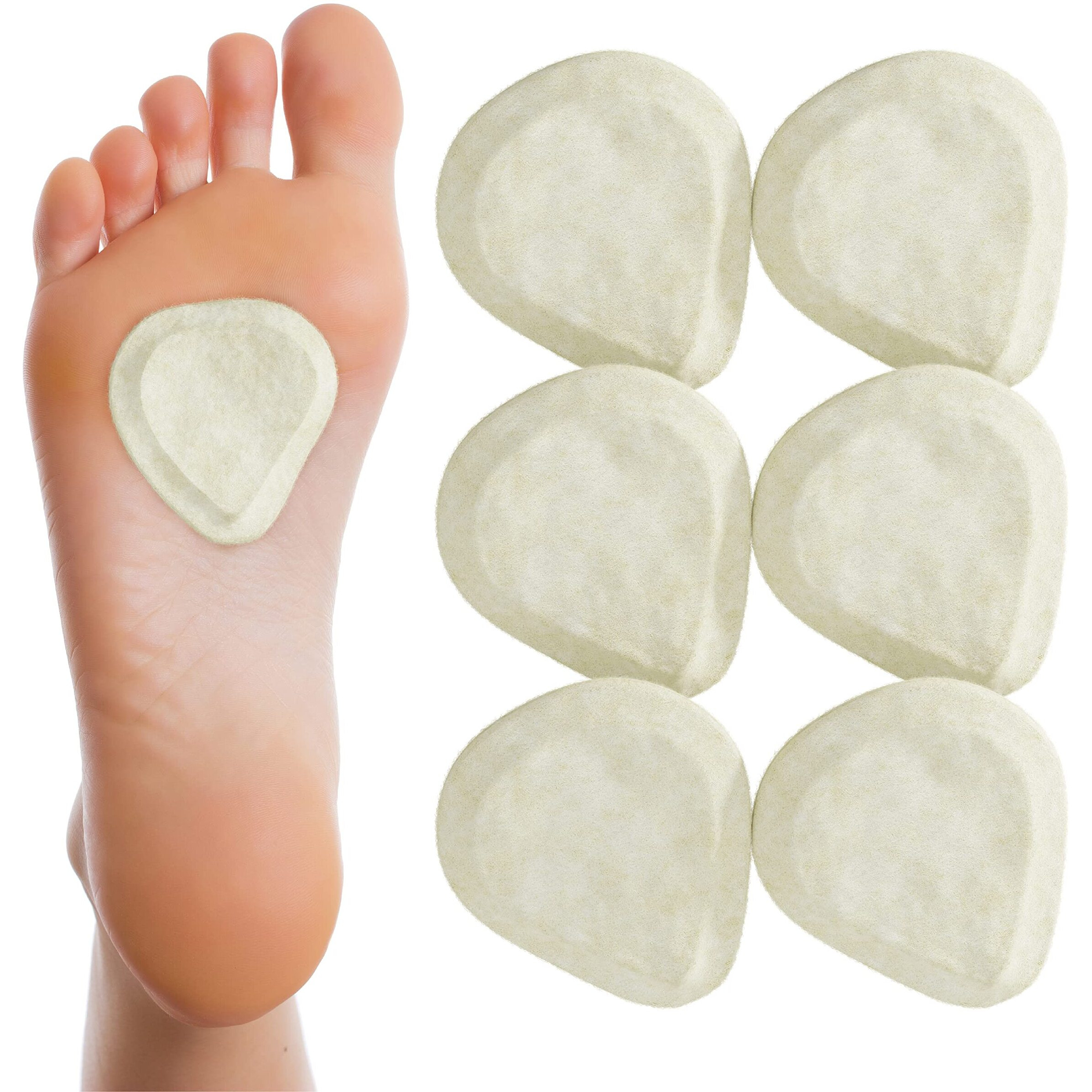 Metatarsal Felt Foot Pad Skived Cut (1/4" Thick) - 6 Pairs (12 Pieces)