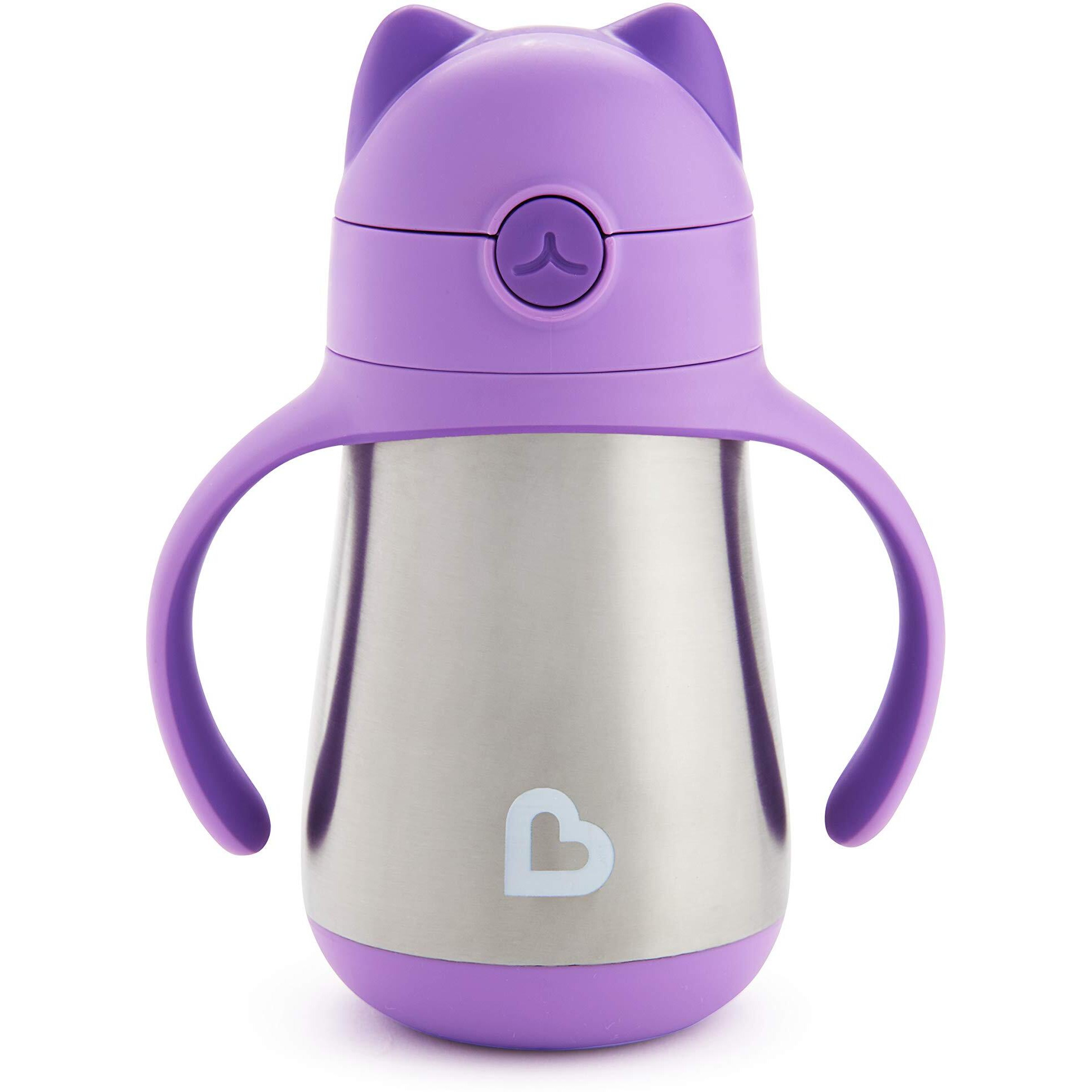 Munchkin Cool Cat Toddler Sippy Cup With Straw Cup, 8 Ounce, Stainless Steel, Purple