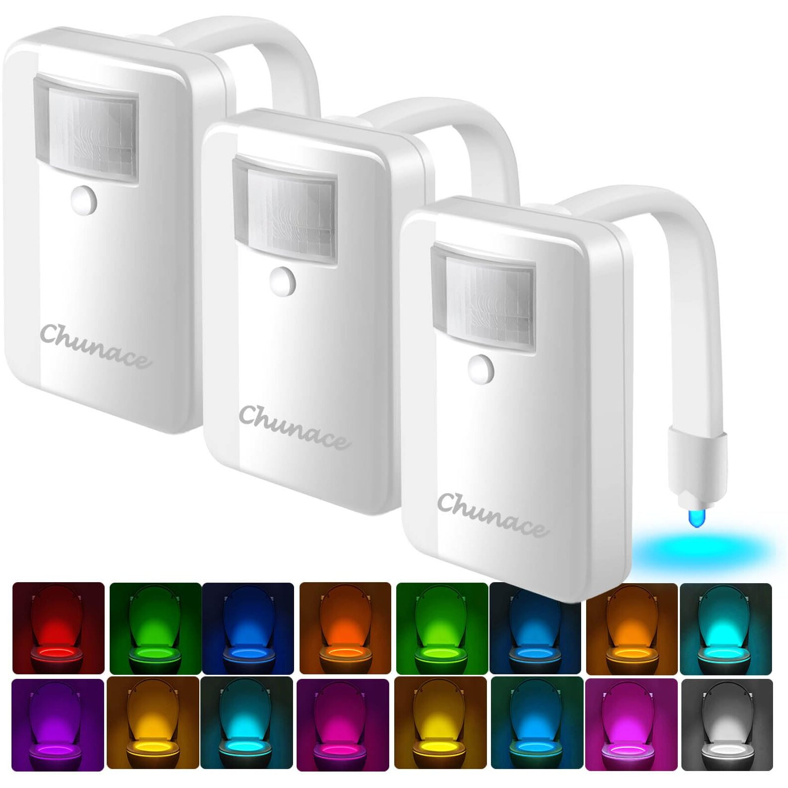 Chunace Toilet Night Light 3 Pack, Motion Sensor Activated Led 16 Color Glow Bowl Lamp For Bathroom Decor, Cool Fun Room Housewarming Gift For Dad, Men, Kids (Battery Not Included)