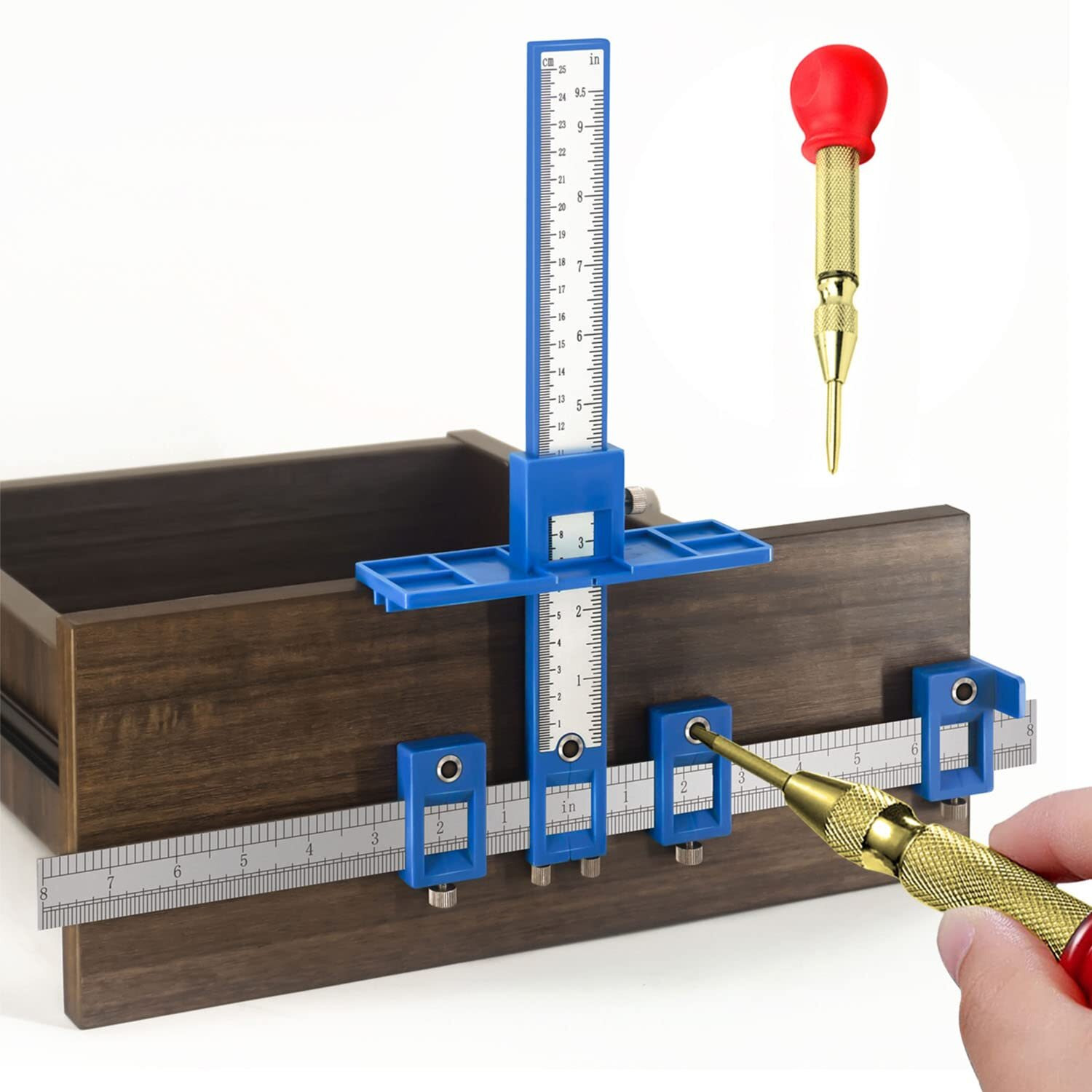 King&Charles Cabinet Hardware Jig, Cabinet Handle Jig With Automatic Center Punch, Cabinet Jig For Handles And Pulls On Drawers/Cabinets, Cabinet Hardware Template Tool Perfect Set.