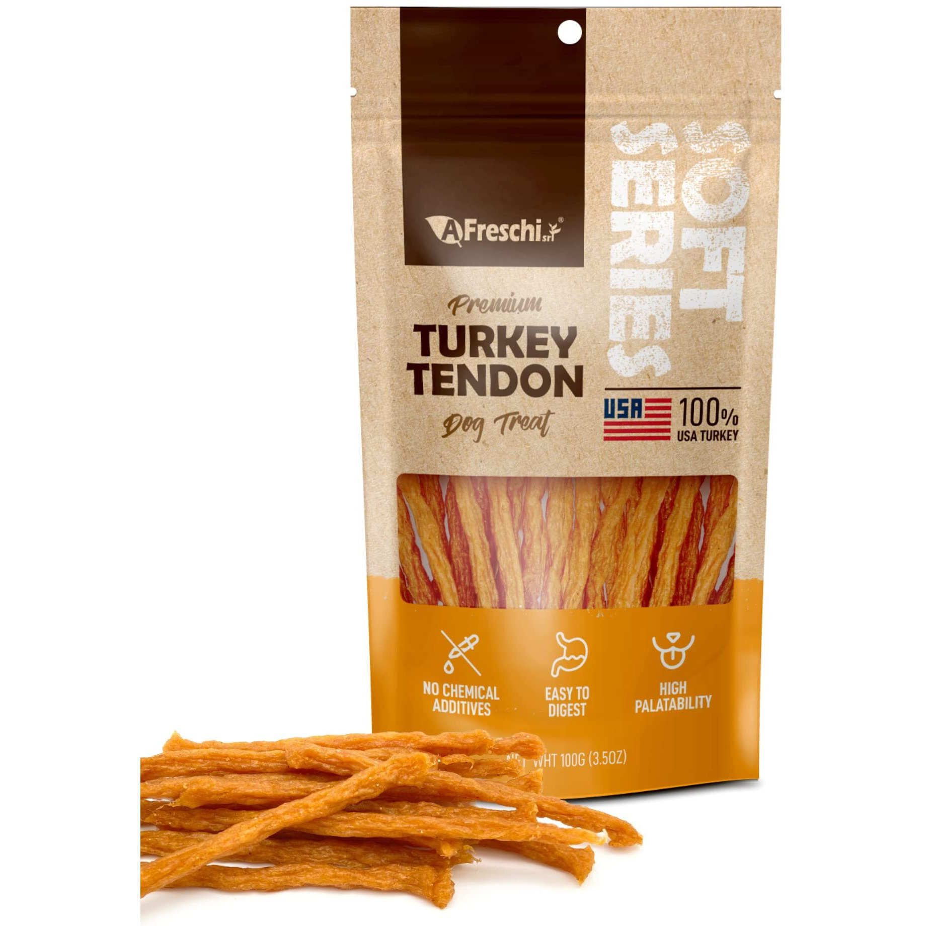 Afreschi Turkey Tendon For Dogs, Dog Treats For Soft Series, All Natural Human Grade Dog Treat, Suitable For Training Chew, Ingredient Sourced From Usa, Rawhide Alternative, Soft Strip, Pumpkin
