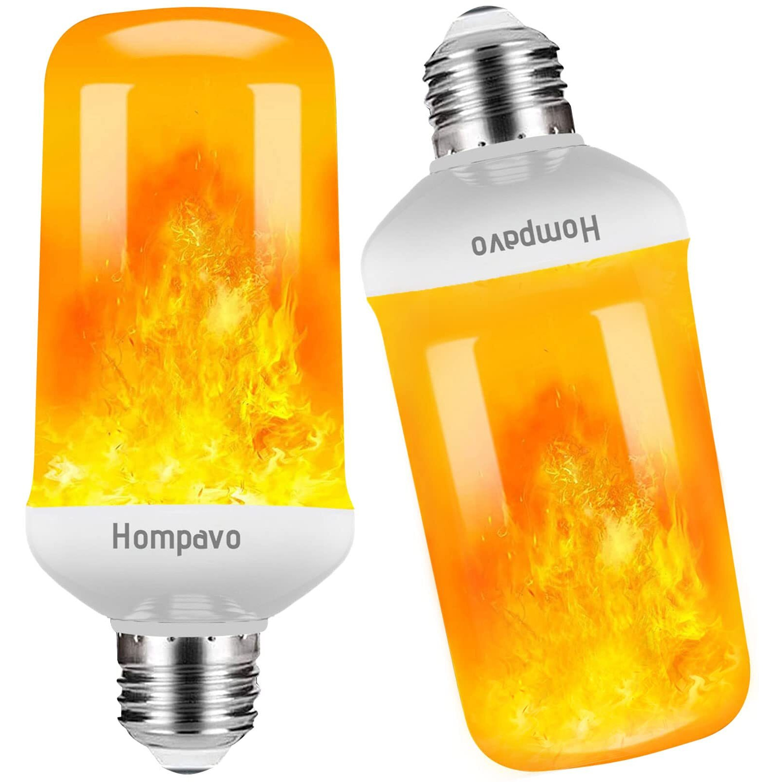 Hompavo Upgraded Led Flame Light Bulbs, 4 Modes Flickering Light Bulbs With Upside Down Effect, E26/E27 Base Flame Bulb For Halloween, Christmas, Indoor And Outdoor Decoration (White-2 Pack)