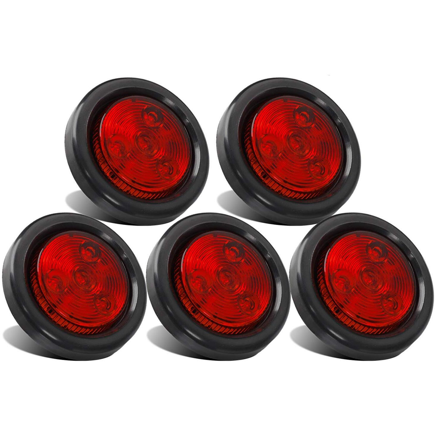 Partsam 5Pcs 2 Inch Red 4 Led Round Sealed Trailer Clearance Marker Light [Dot Approved] Mount Grommet/Pigtails Hardwired