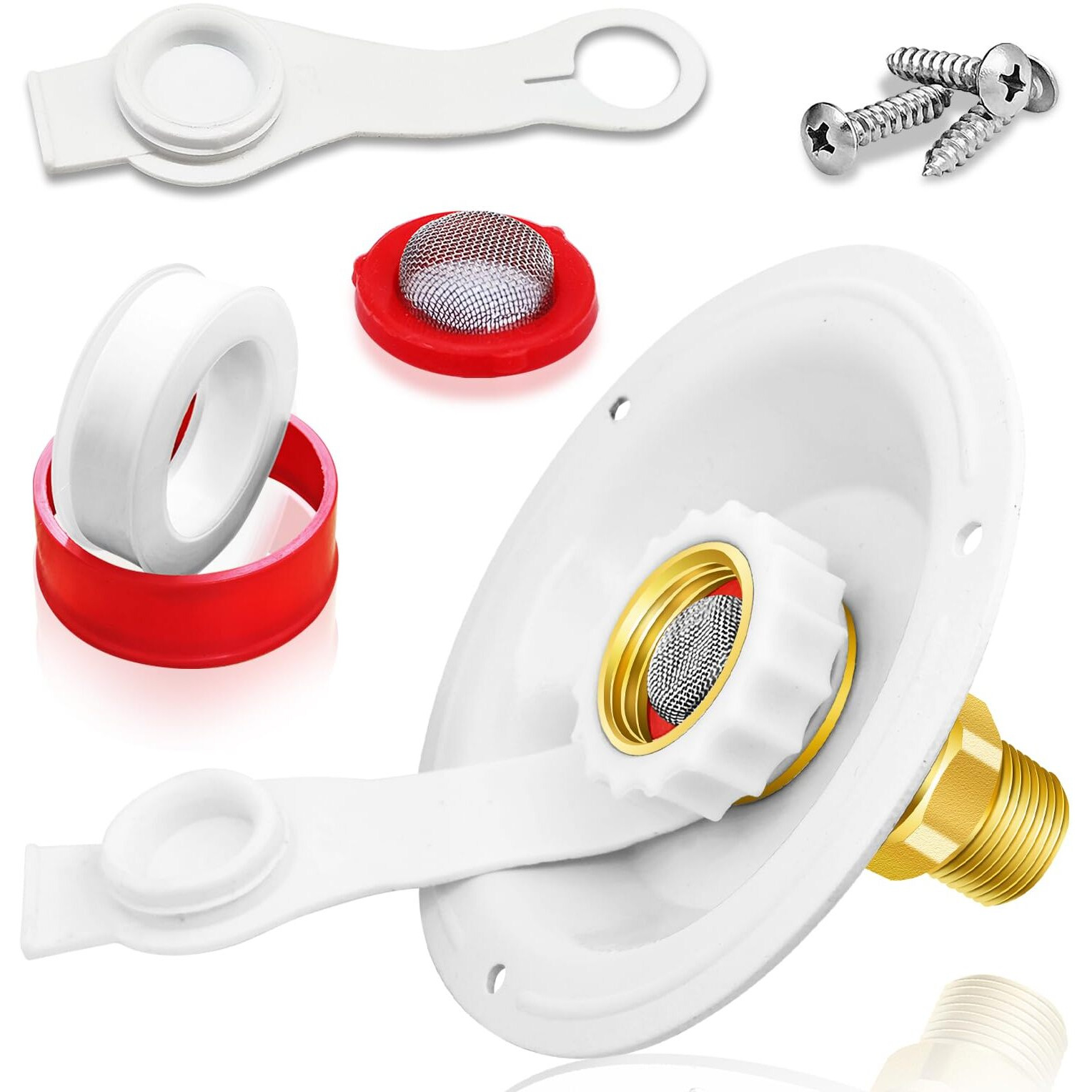 Rv City Water Inlet With Check Valve, Rv Water Fill Inlet Connection With 3/4 Nh Female To 1/2 Npt Male Lead-Free Brass City Water Inlet Flange For Rv, Rv Water Inlet Replacement